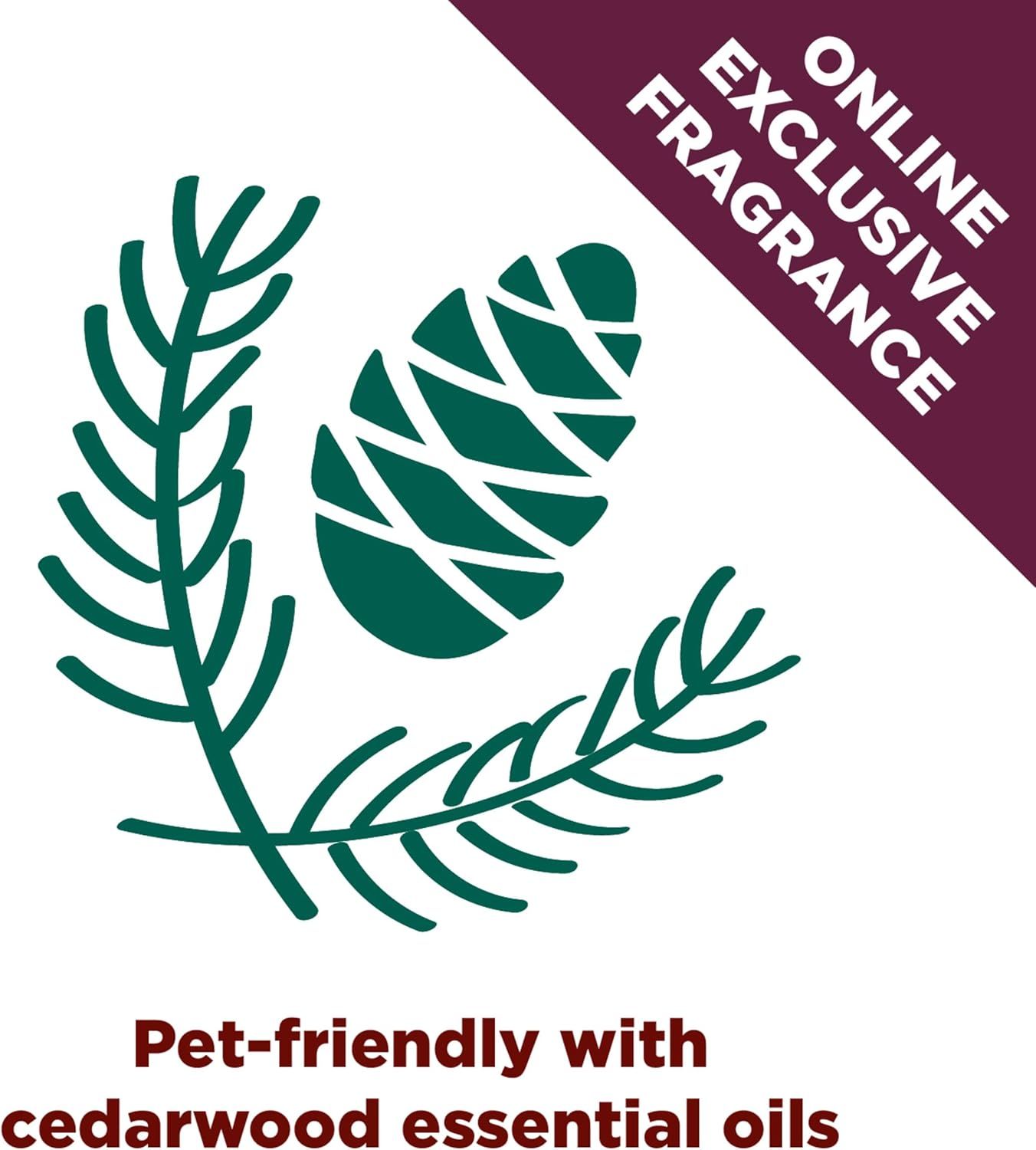 Reassures pet owners that the product uses pet-safe cedarwood essential oils, addressing safety concerns for households with animals. Highlights the single key benefit that the product is safe for…