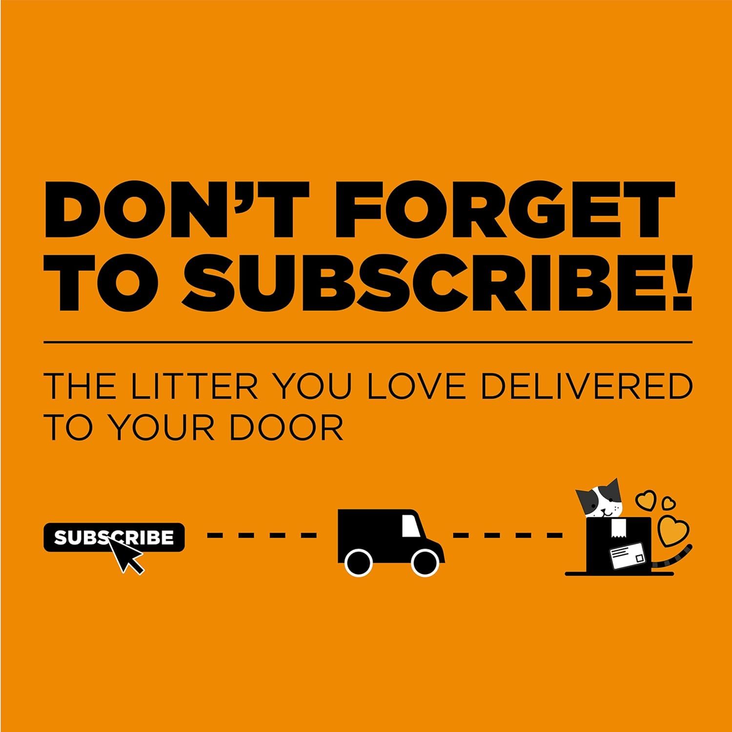 Encourages shoppers to subscribe to a recurring delivery service for cat litter, emphasizing convenience and automatic home delivery.