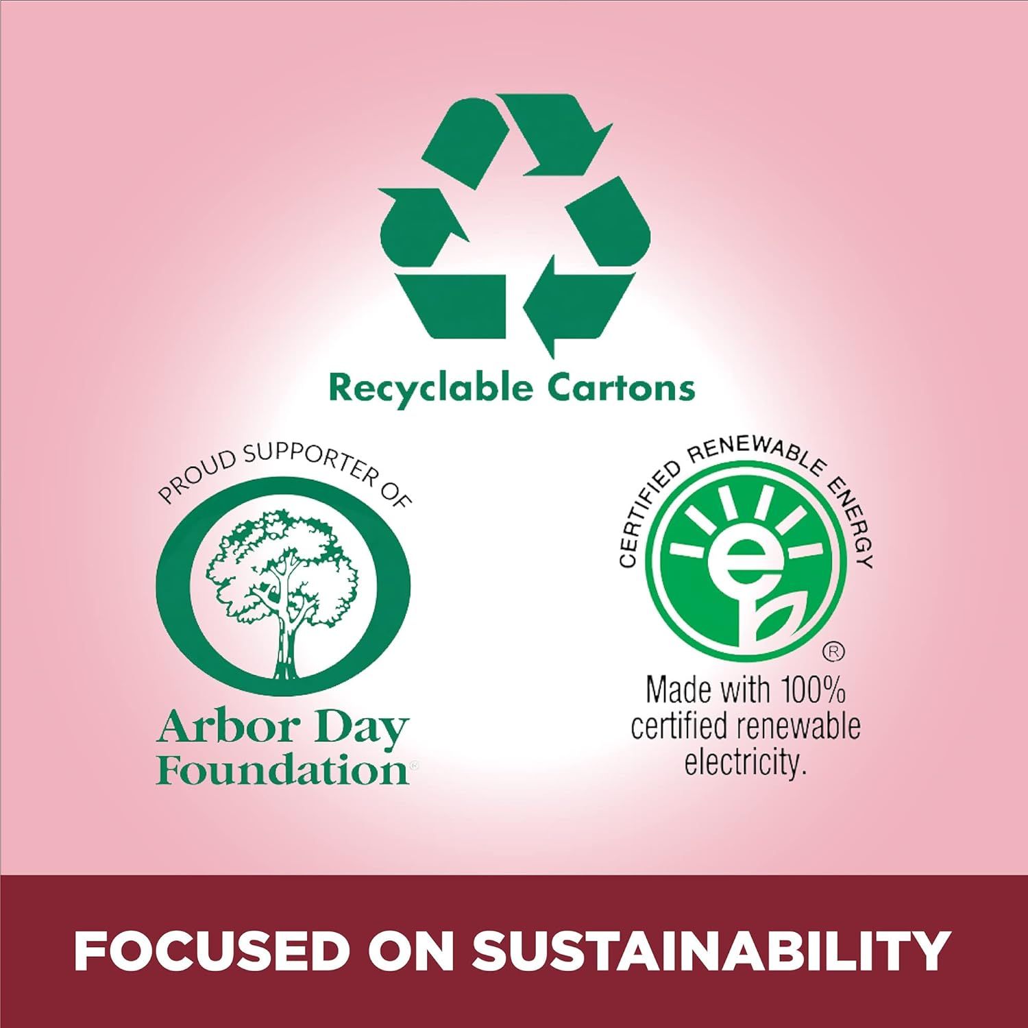 Communicates the brand's environmental responsibility through multiple sustainability certifications and eco-friendly practices to reassure environmentally conscious shoppers.