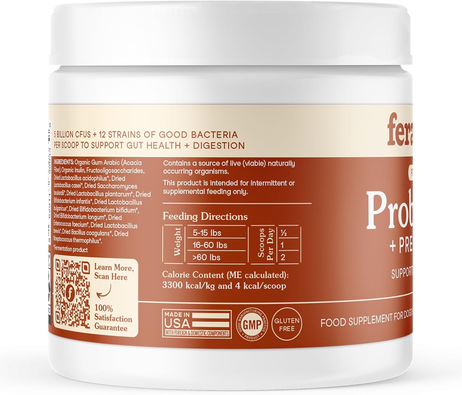 Communicates multiple key benefits and features of the probiotic supplement including bacterial count, strain variety, health benefits, manufacturing quality, and dietary certifications to build…