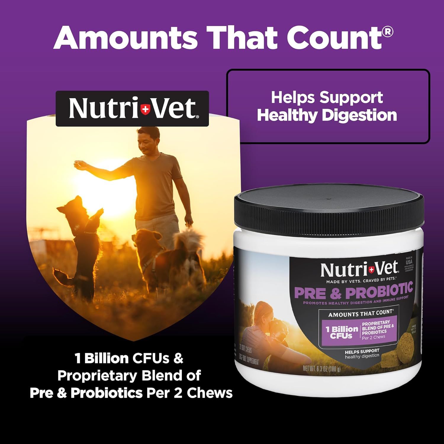 Communicates the quantifiable potency of the probiotic supplement to reassure shoppers of its effectiveness and value. Highlights the primary benefit of supporting healthy digestion in pets,…