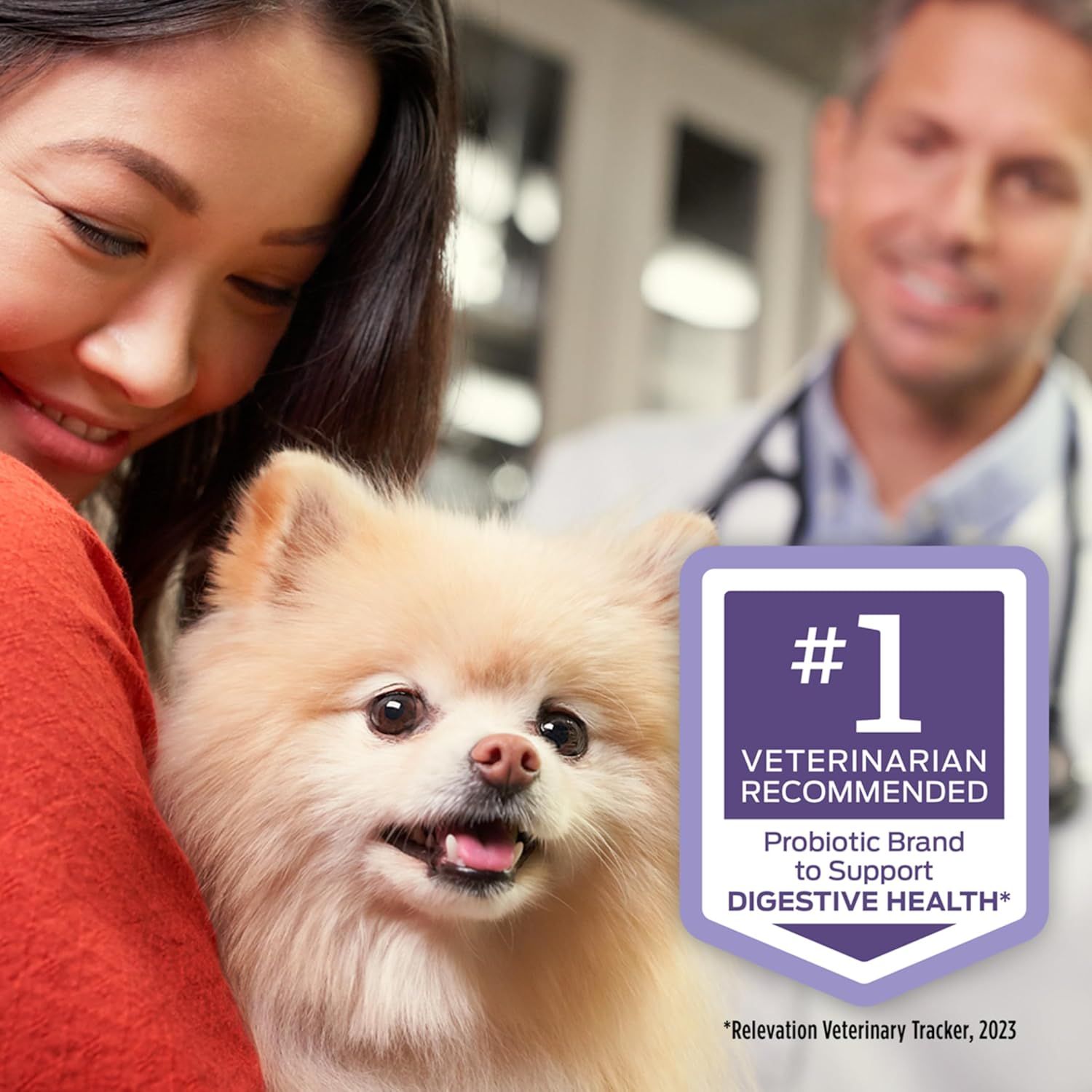 Communicates third-party veterinary endorsement and market leadership to build trust and credibility with pet owners considering this probiotic product for their dog's digestive health.