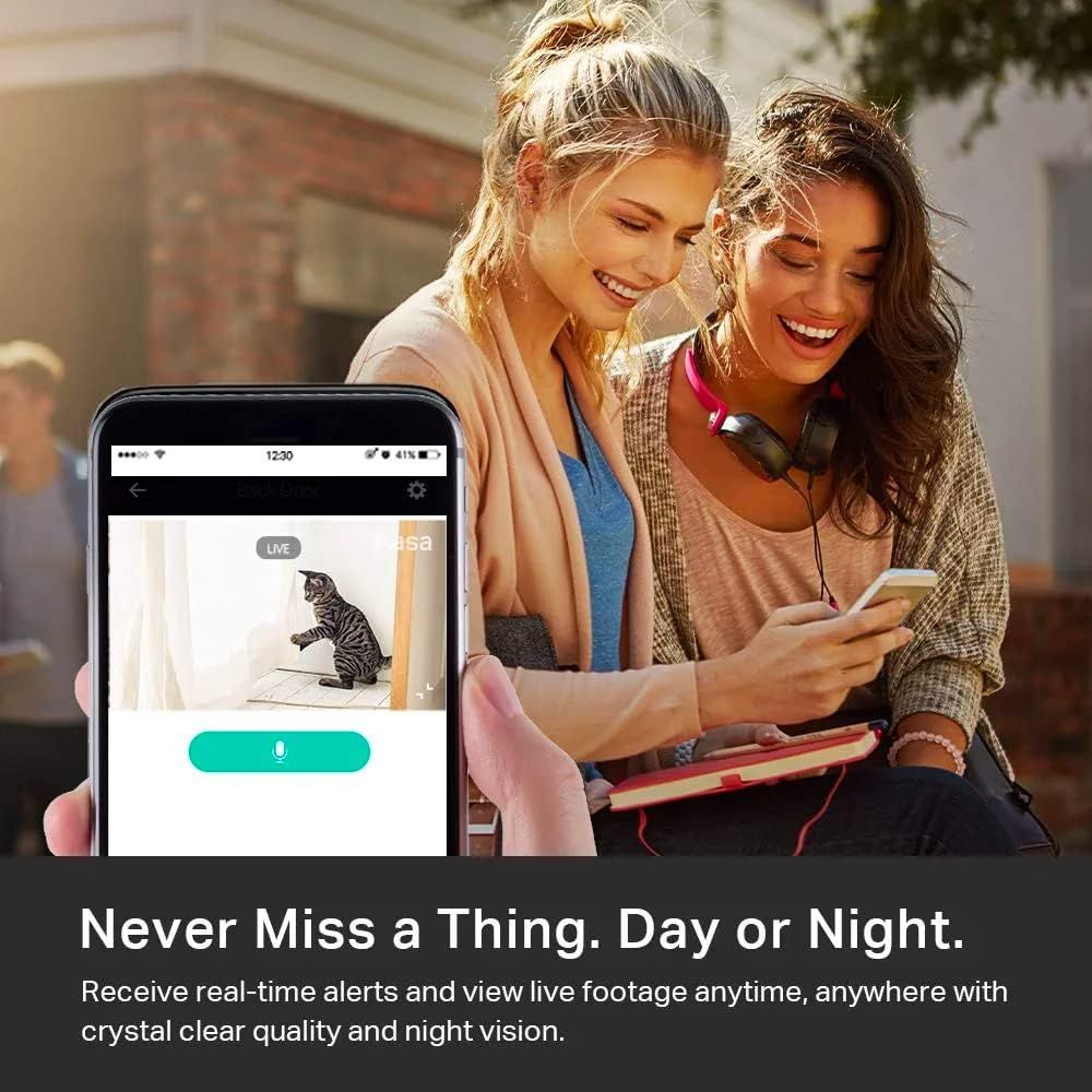 Communicates the product's ability to send instant alerts and provide live video access anytime, anywhere, reassuring shoppers they can monitor their home remotely with ease.