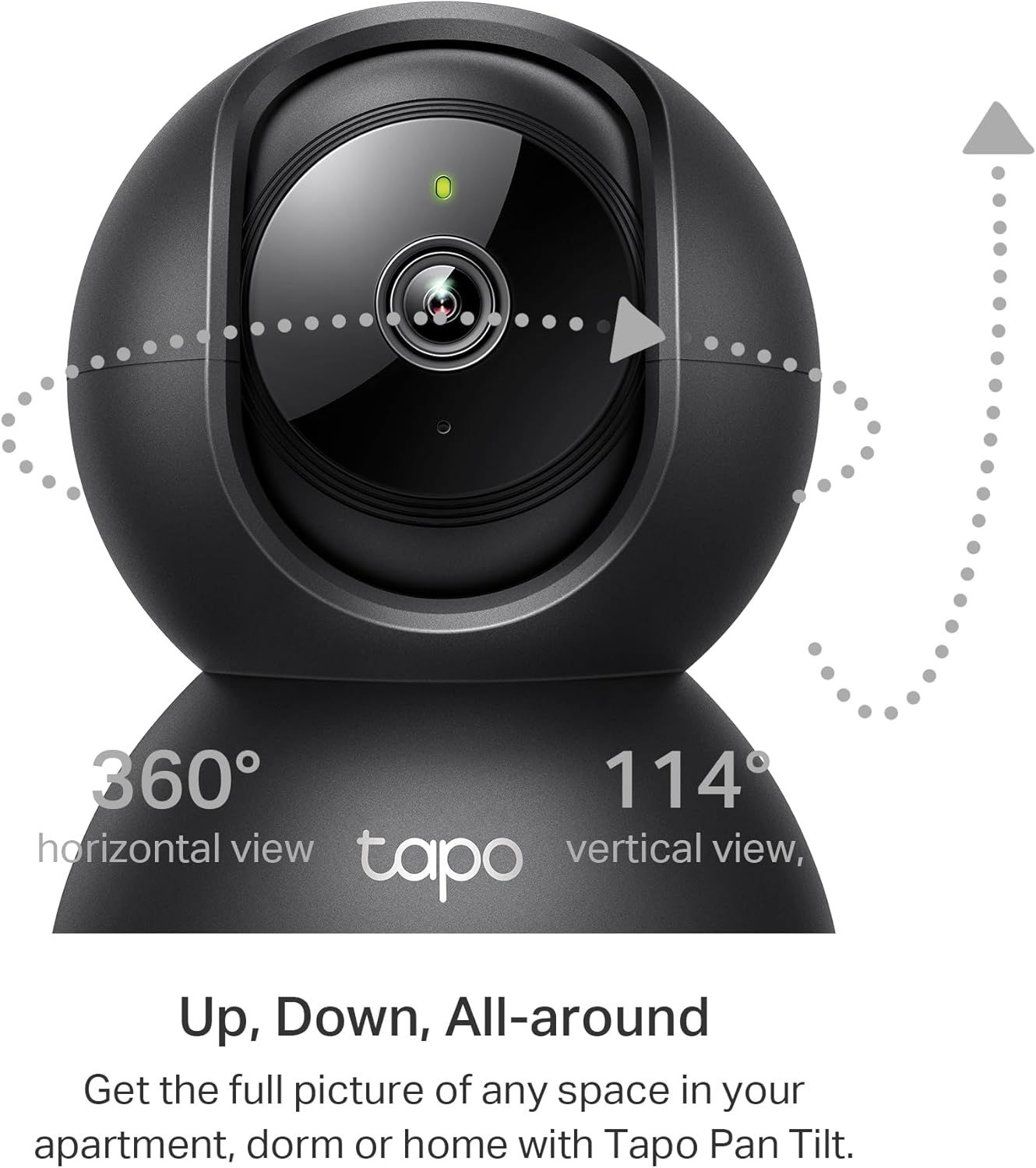 Communicates the camera's wide-angle coverage capabilities with specific degree measurements to reassure shoppers they can monitor large areas comprehensively. Highlights the camera's ability to…