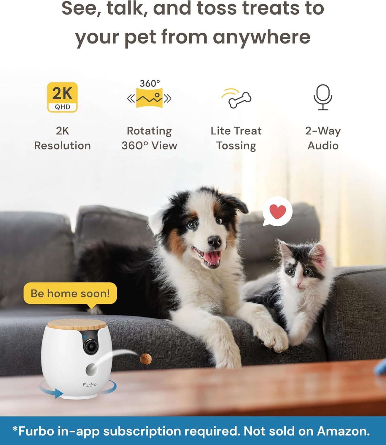 Showcases multiple distinct features of the pet camera in a segmented layout to demonstrate its comprehensive monitoring and interaction capabilities for pet owners.