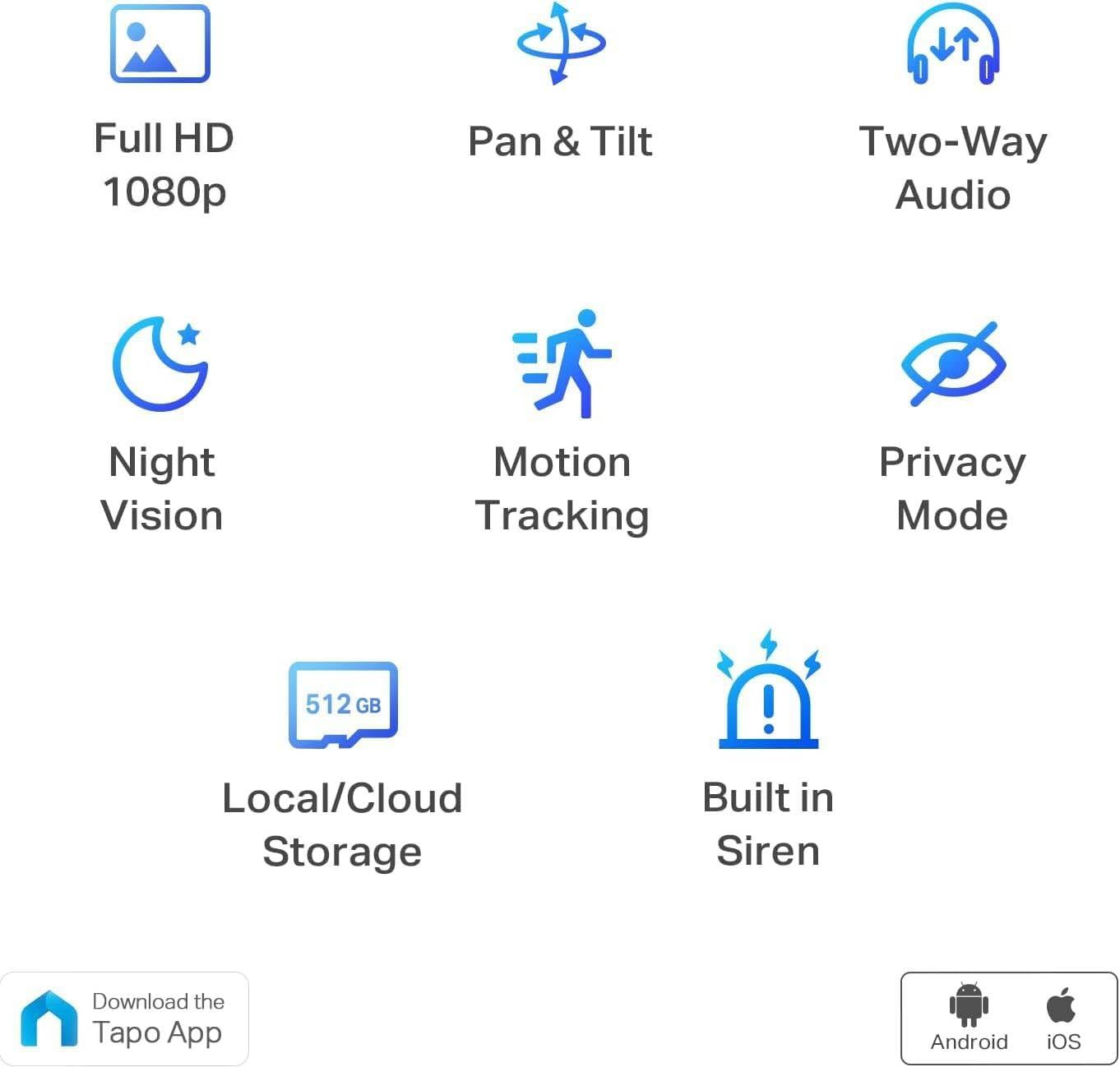 Communicates the comprehensive feature set of a security camera to help shoppers understand all the capabilities they get in one product.