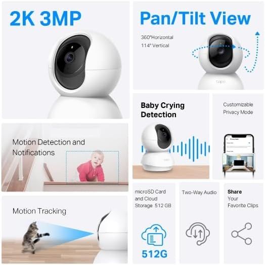 This image showcases multiple distinct features and benefits of the security camera in a segmented grid layout, helping shoppers understand the comprehensive capabilities of the product including…