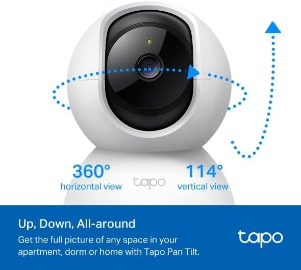 Communicates the camera's pan and tilt range with specific degree measurements to reassure shoppers they can monitor any space comprehensively. Highlights the camera's ability to provide complete…