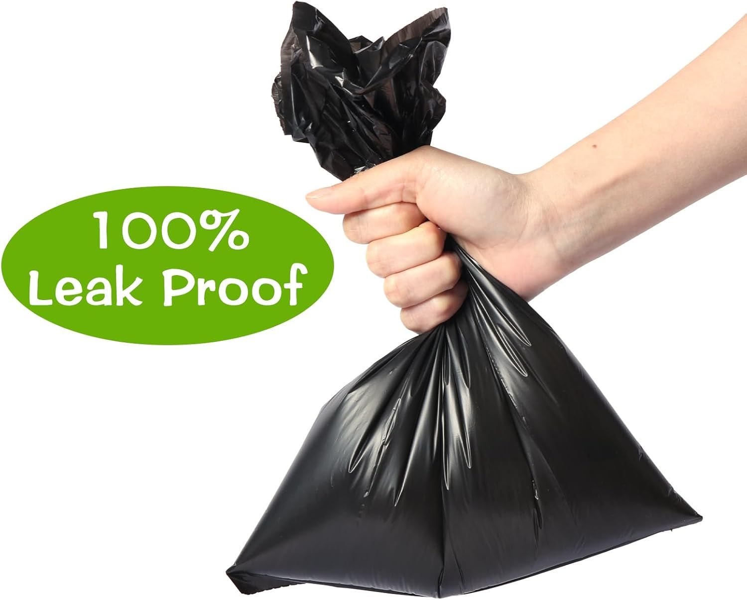 Communicates that the trash bags are 100% leak proof, reassuring shoppers that the bags will securely contain waste without spills or leaks.