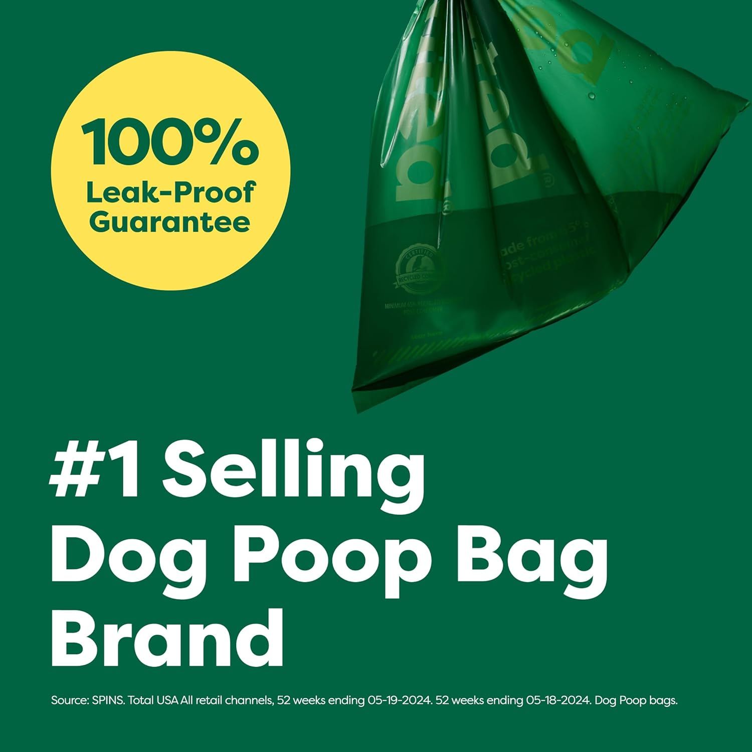 Communicates brand authority and market dominance by highlighting that this is the #1 selling dog poop bag brand, building trust and credibility with shoppers. Reassures shoppers that the product is…