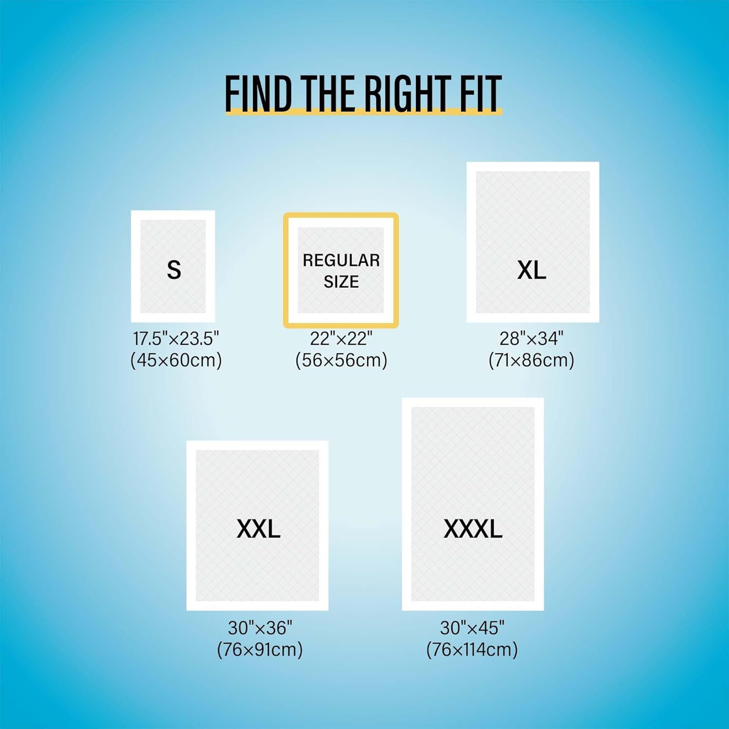 Helps shoppers choose the right product size by showing all available size options with exact dimensions in both inches and centimeters, with the Regular Size highlighted as a recommended option.