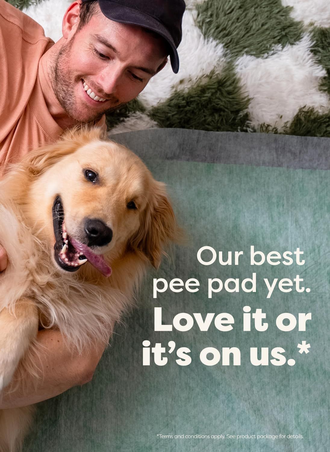 Builds trust and reduces purchase risk by showing a happy customer with their dog and offering a satisfaction guarantee (love it or it's on us), creating emotional connection and social proof. Uses…