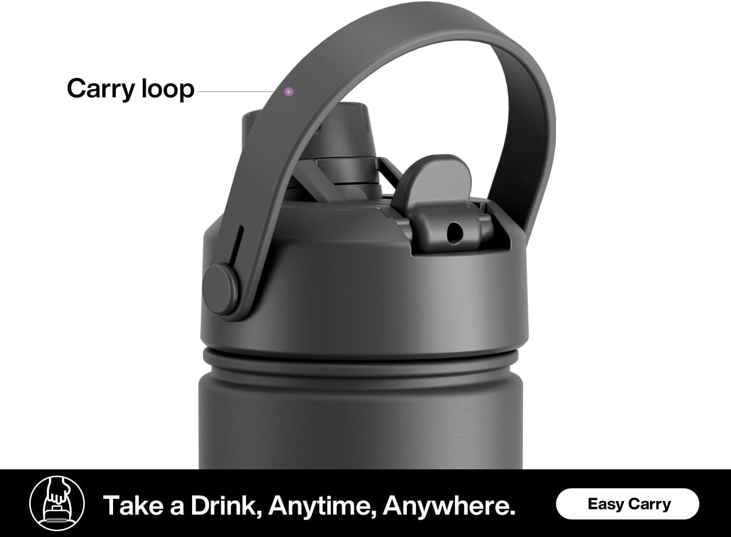 Highlights the carry loop feature to show shoppers the product is designed for easy portability and on-the-go convenience. Communicates the product's portability benefit with the tagline 'Take a…