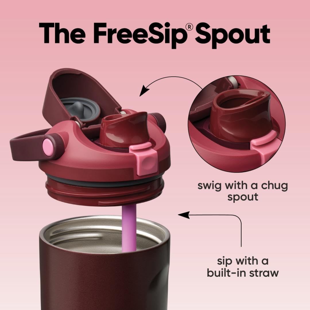 Explains the dual-functionality of the spout mechanism, showing shoppers they can either swig with the chug spout or sip with the built-in straw.