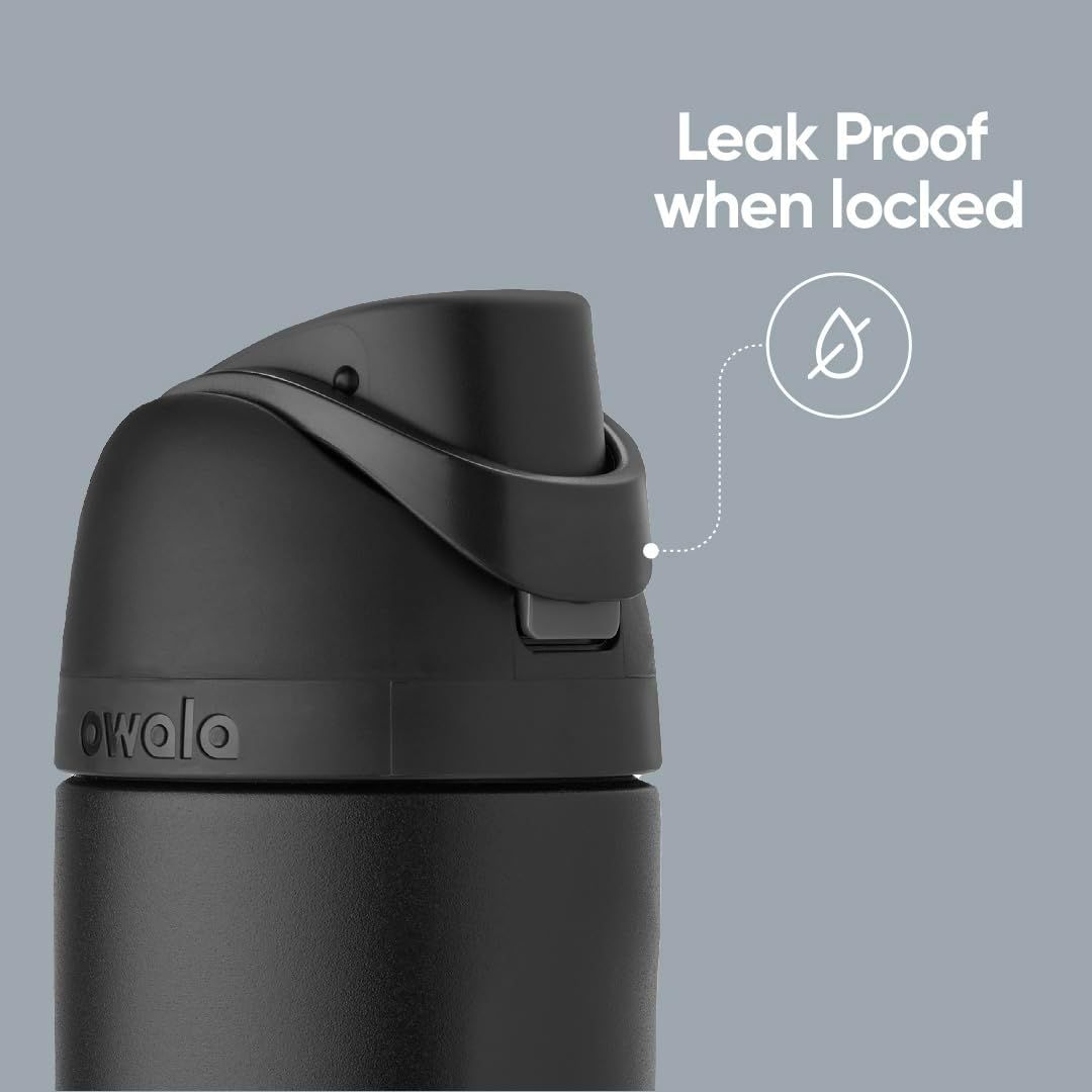 Communicates that the water bottle lid is leak-proof when locked, reassuring shoppers that it won't spill in bags or during transport.