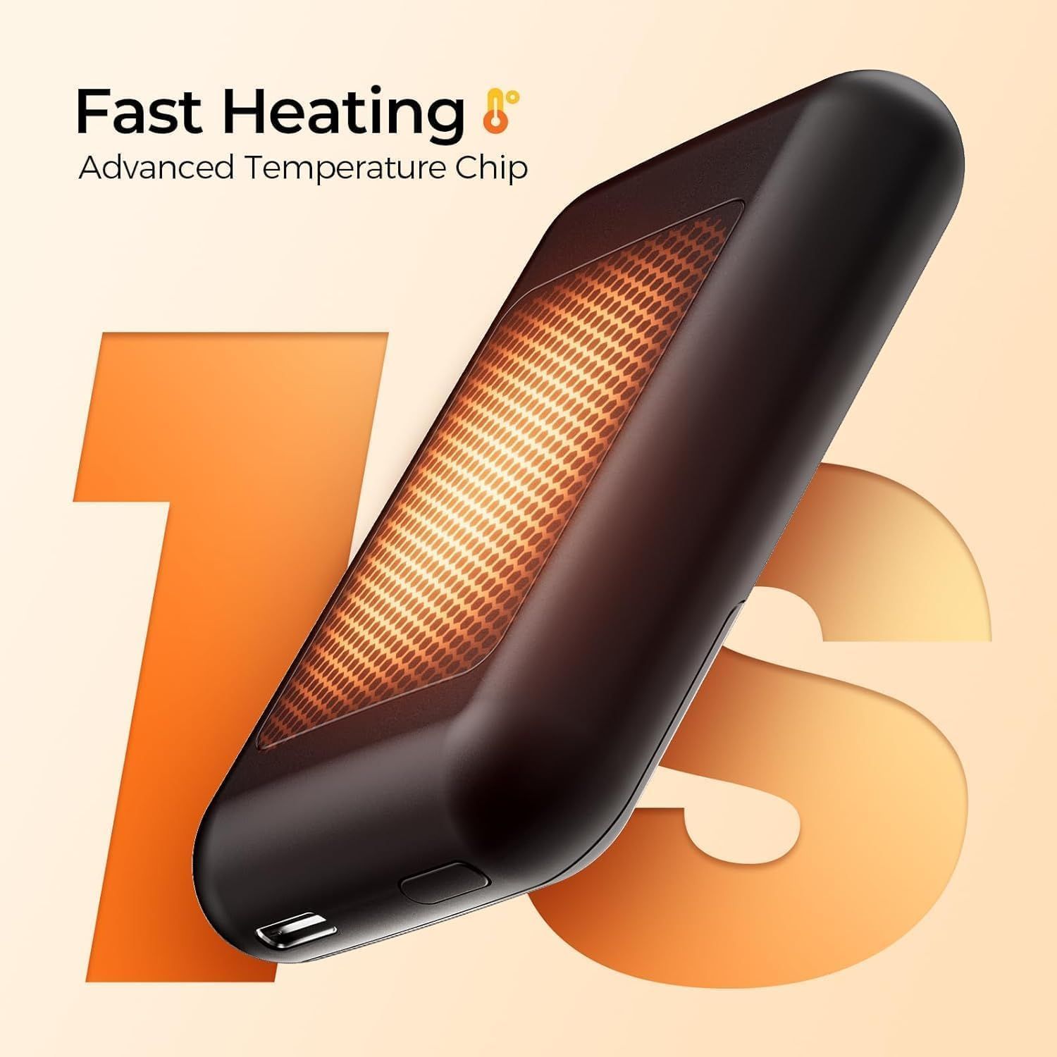 Highlights the product's fast heating capability enabled by an advanced temperature chip to reassure shoppers of quick warmth and efficient performance.