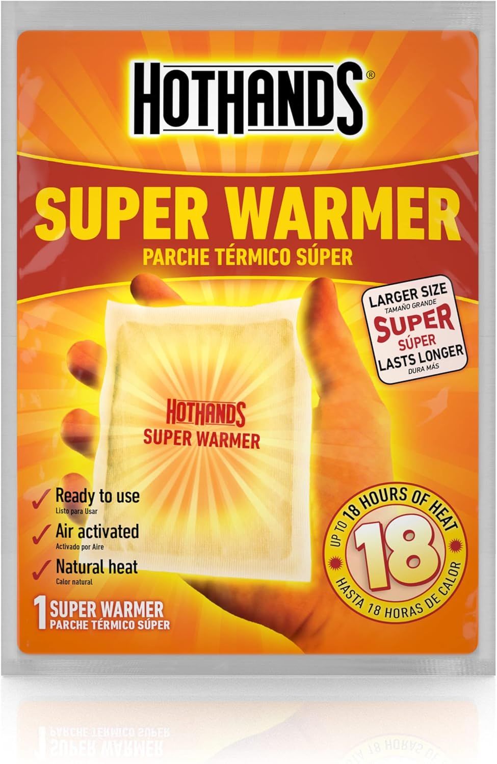Communicates multiple key benefits of the hand warmer including ease of use, activation method, natural heat source, extended duration, and larger size to reassure shoppers of the product's…