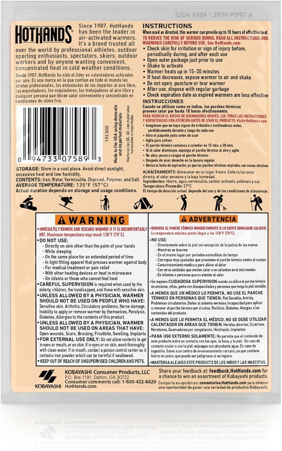 Provides detailed step-by-step instructions on how to safely use the hand warmer product, including activation, heating time, and critical safety warnings to ensure proper usage and prevent injury.