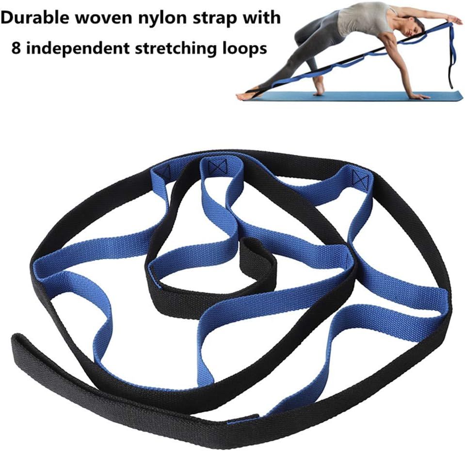 Highlights the physical construction of the yoga strap, emphasizing the durable nylon material and the 8 independent loops to reassure shoppers of quality and functionality.