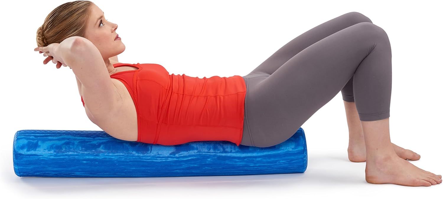 Demonstrates how to properly use the foam roller for back exercises, showing correct body positioning and technique to help shoppers understand the product's application. Shows the foam roller…