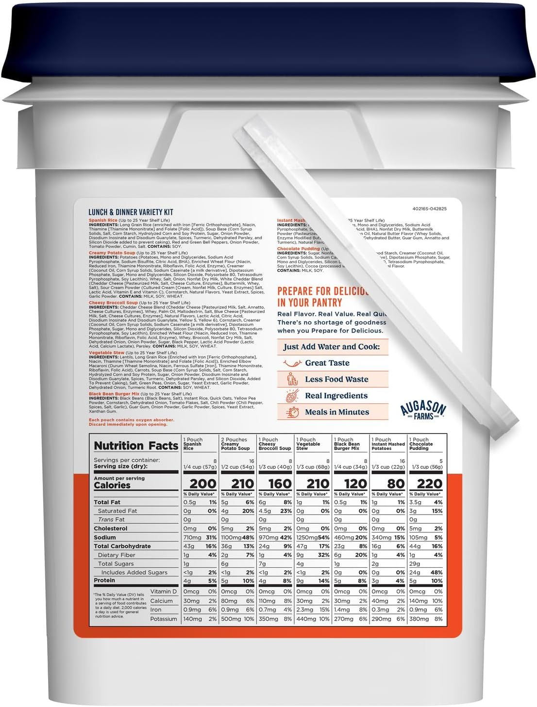 Shows the customer all the meal varieties included in the kit, with detailed nutritional information to help them understand the complete value and options they receive in this variety pack.
