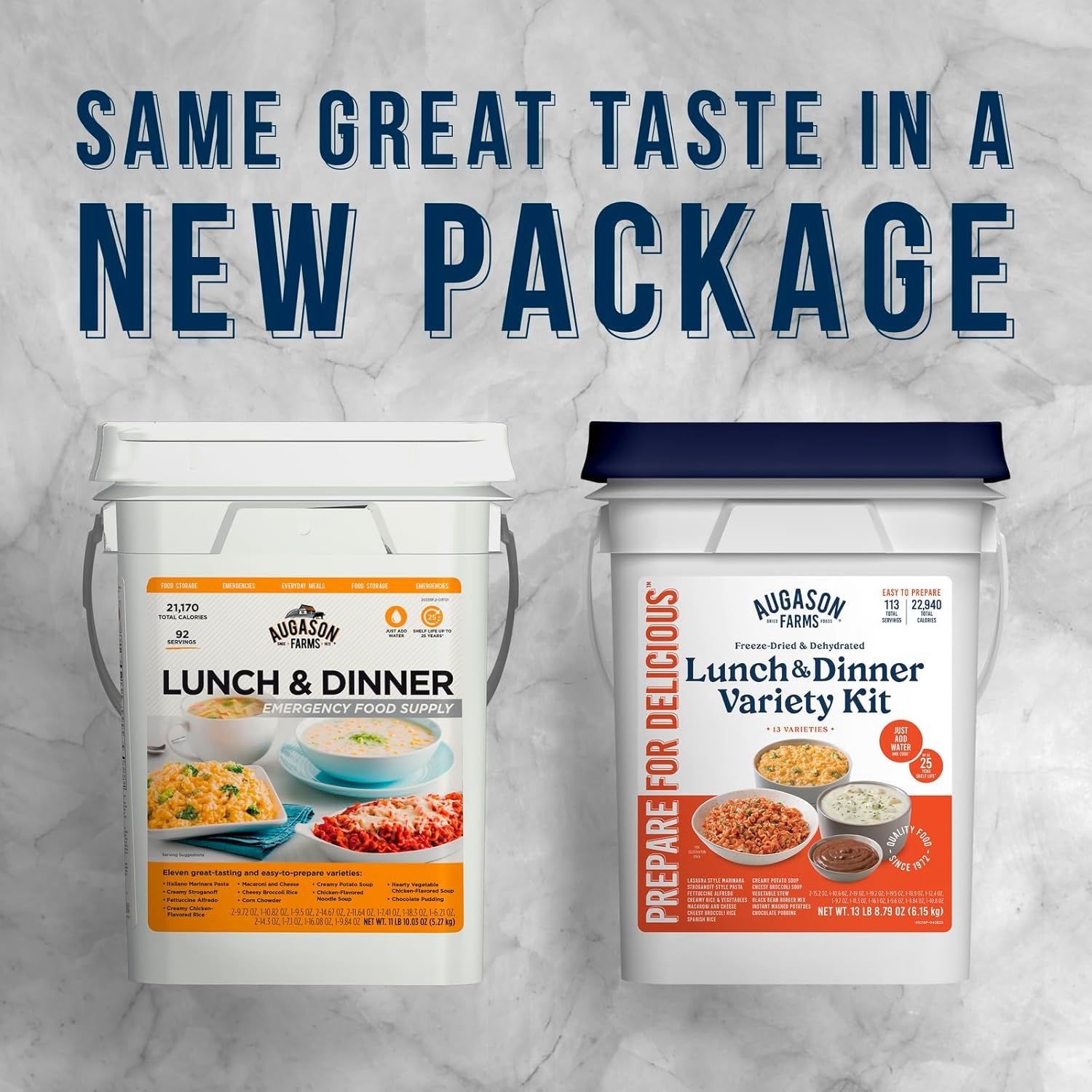 Reassures customers that despite the new packaging design, the product inside maintains the same great taste and quality they expect from Augason Farms.