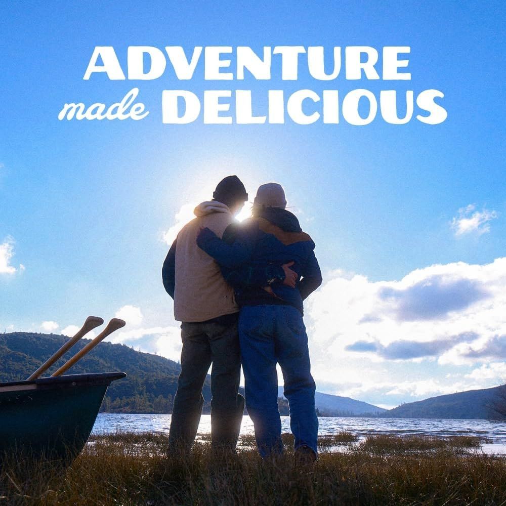 Communicates the brand's core message and emotional positioning with the tagline 'Adventure made Delicious,' establishing brand identity and values around outdoor adventure and food.