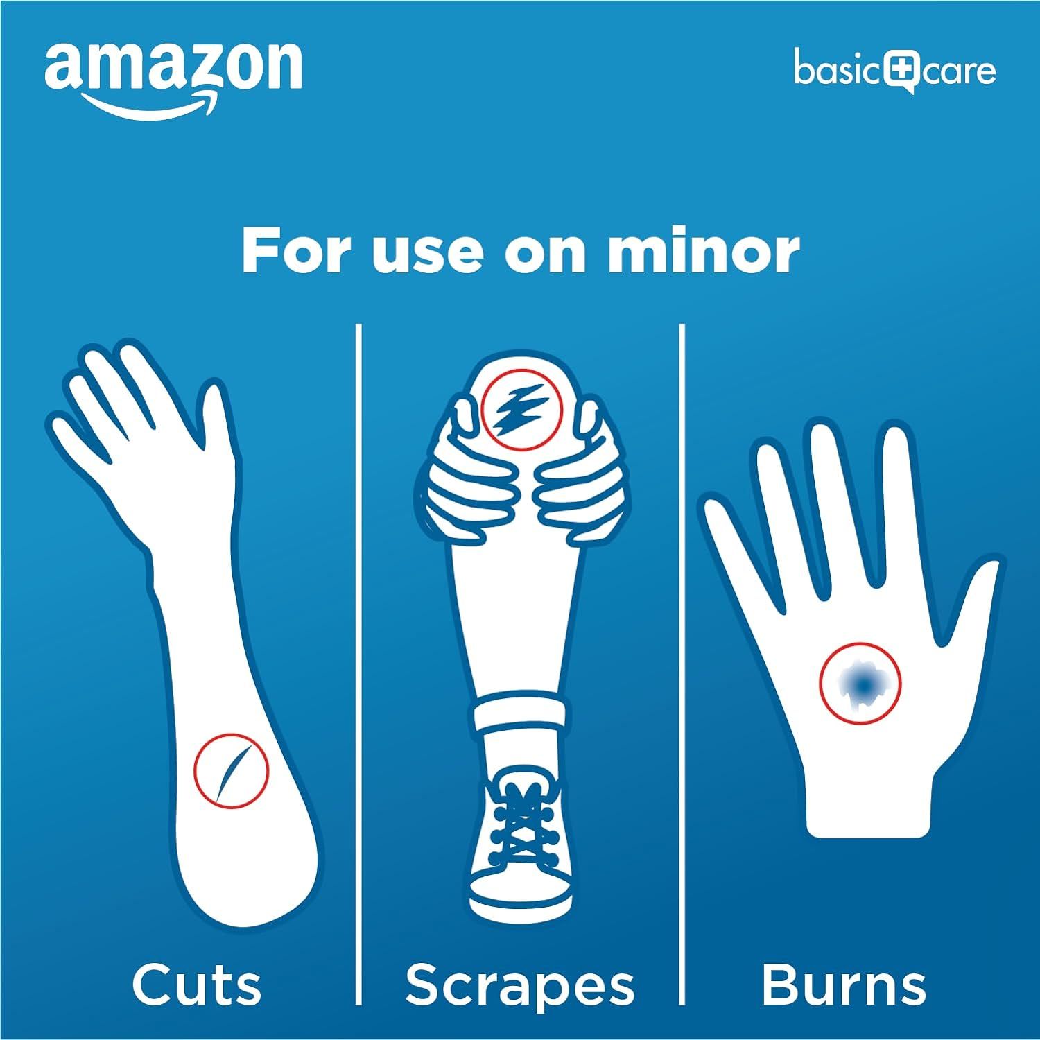 Demonstrates the multiple use cases for this first aid product, showing shoppers it can treat three different types of minor injuries.