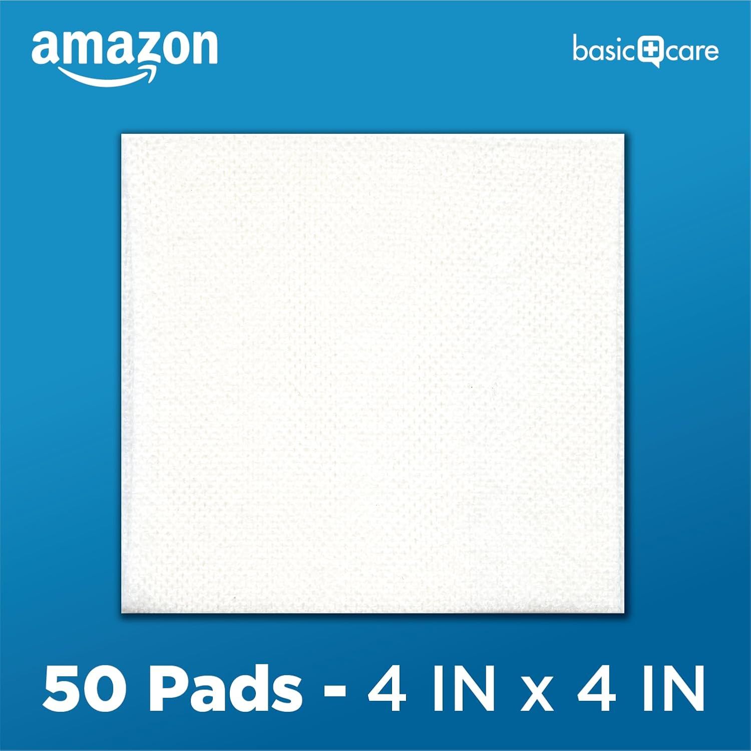Communicates the package quantity (50 pads) and exact dimensions (4 IN x 4 IN) to help shoppers understand what they will receive and whether the size meets their needs.