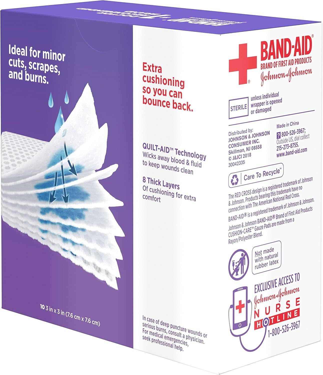 Demonstrates the internal structure and technology of the bandage, showing how the 8-layer cushioning system wicks away blood and fluid to keep wounds clean and provide extra comfort. Communicates…