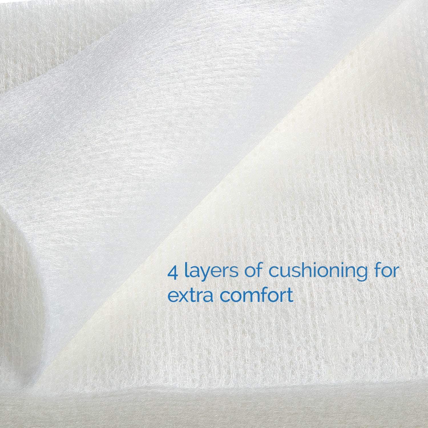 Communicates that the product features 4 layers of cushioning to provide extra comfort, reassuring shoppers about the product's superior comfort level.