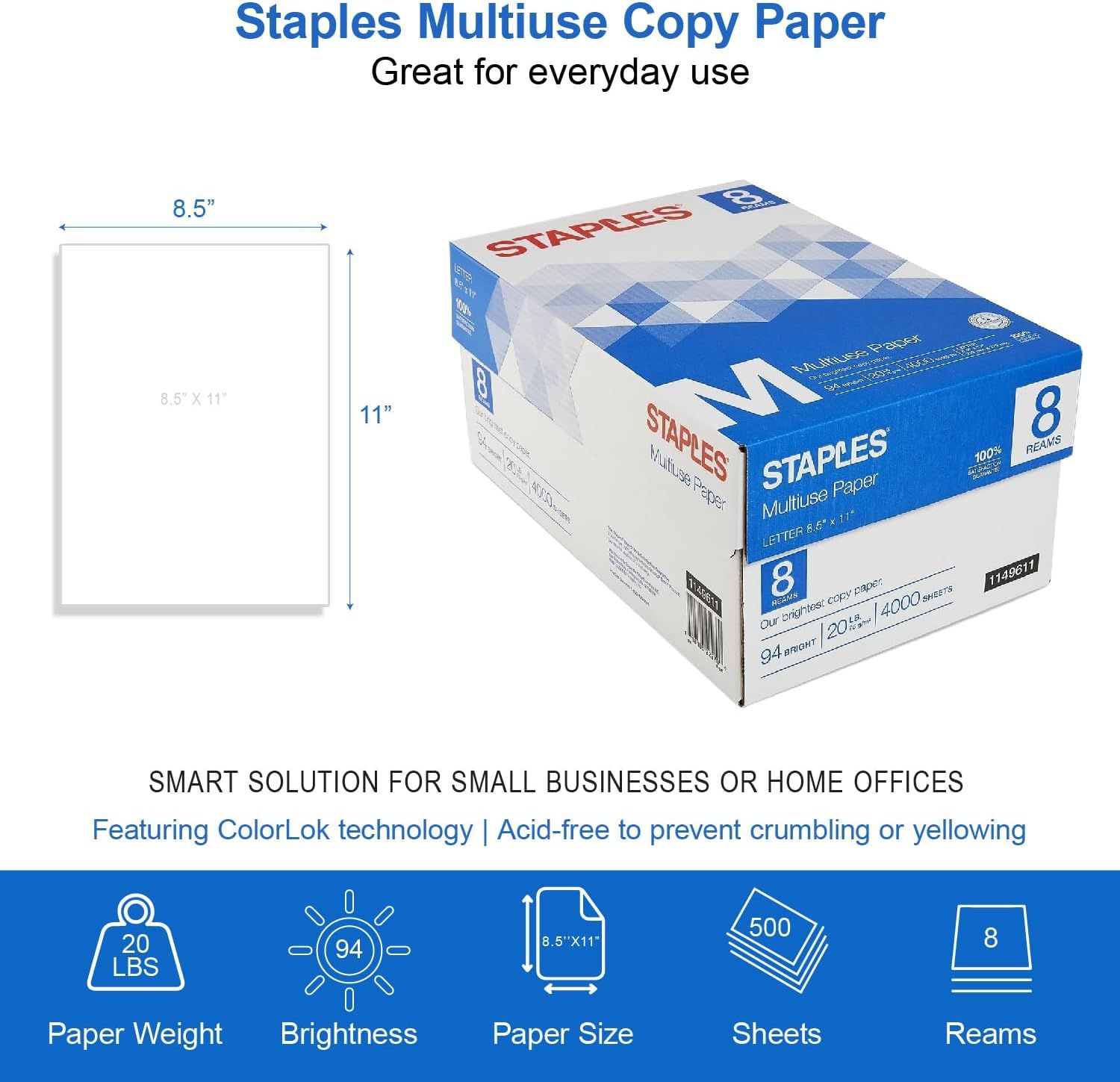 Communicates the exact physical dimensions of the paper sheets to help shoppers confirm it's standard letter size for their printer or office needs. Highlights multiple product specifications and…