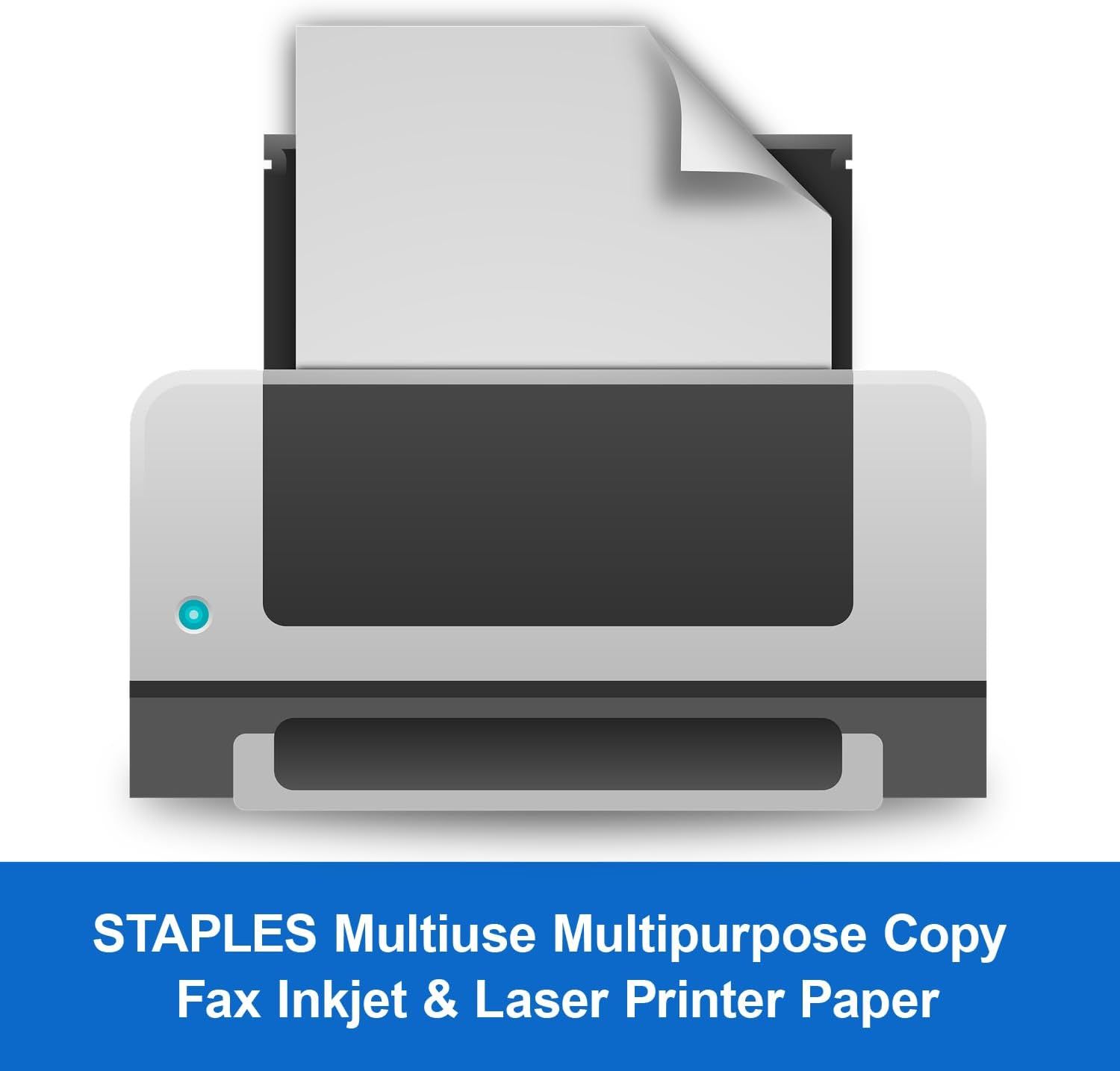 Establishes brand recognition and clearly identifies the product as Staples multipurpose printer paper, building trust through the well-known retail brand name.