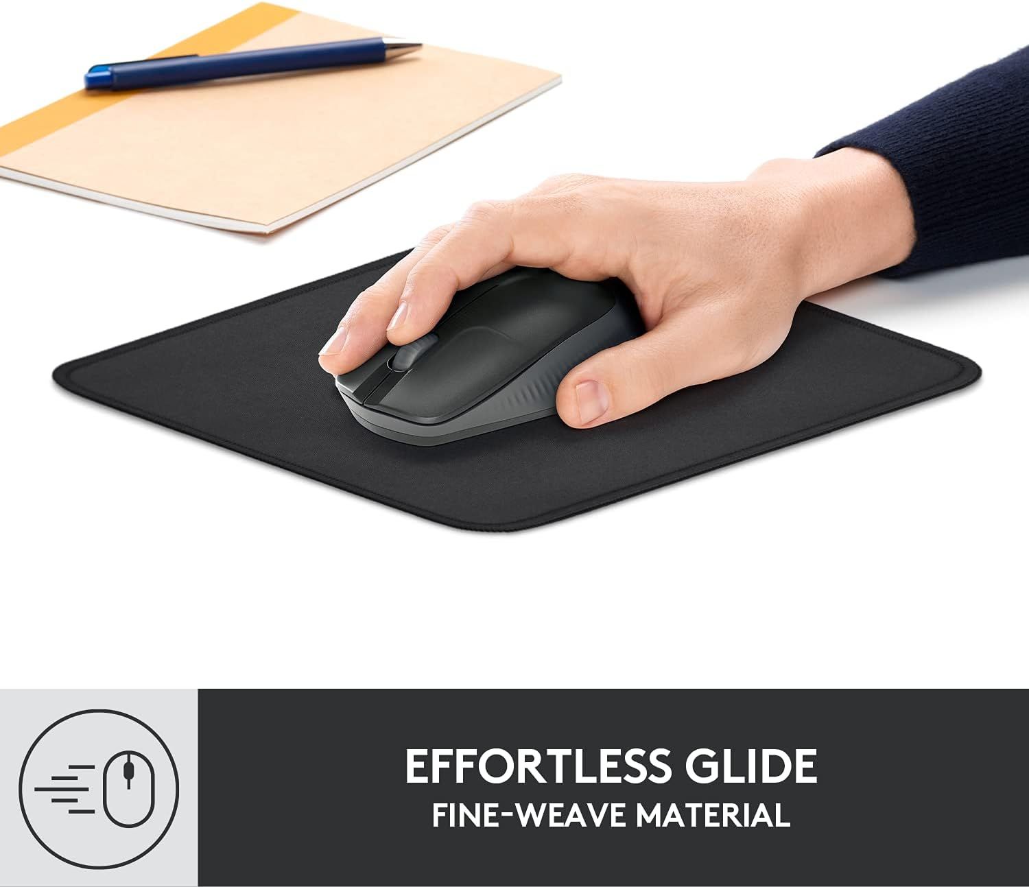Communicates that the mouse pad provides smooth, effortless mouse movement due to its fine-weave material surface, reassuring shoppers of enhanced comfort and precision during use.