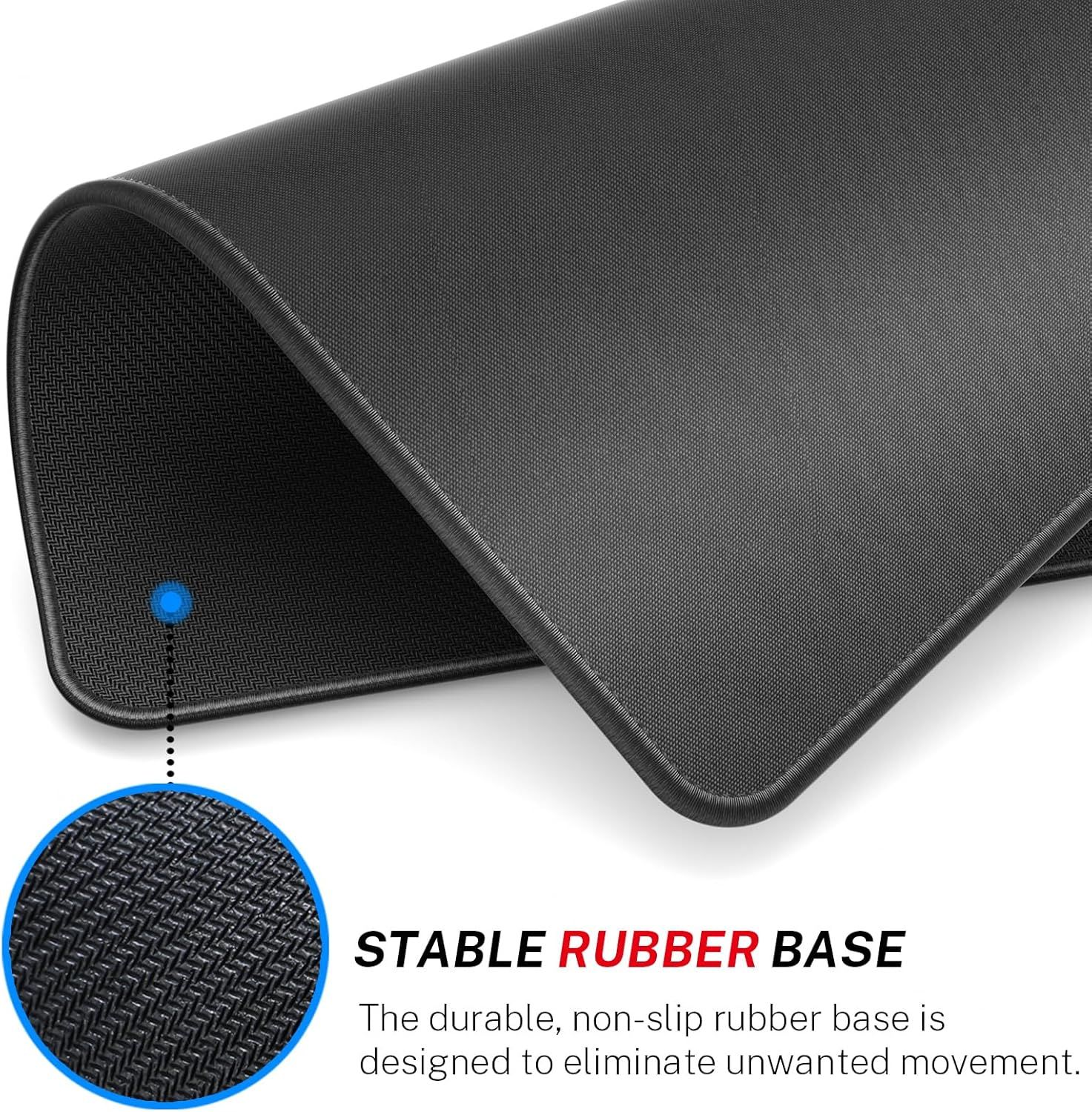 Highlights the product's non-slip rubber base construction to reassure shoppers that the mat will stay securely in place during use. Communicates the stability benefit of the rubber base to prevent…