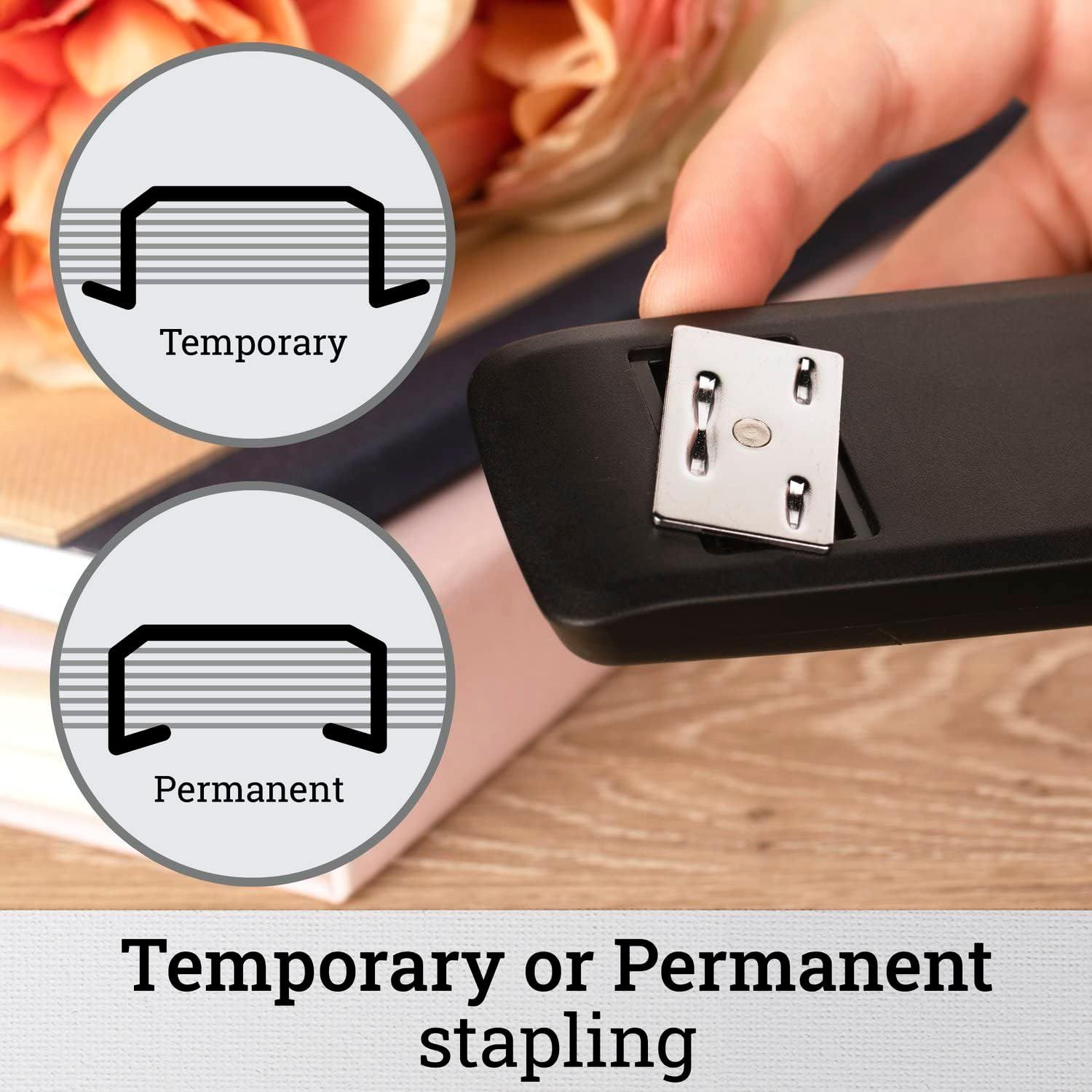 Communicates that the stapler offers both temporary and permanent stapling options, providing versatility and flexibility for different user needs.
