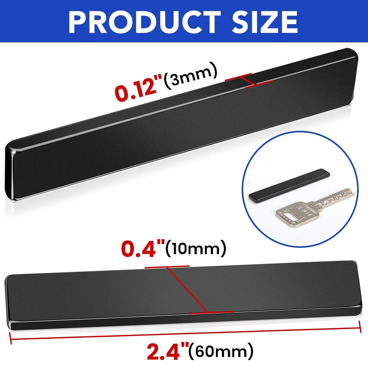 Communicates the exact physical dimensions of the product (thickness, width, and length) to help shoppers understand its compact size and portability.