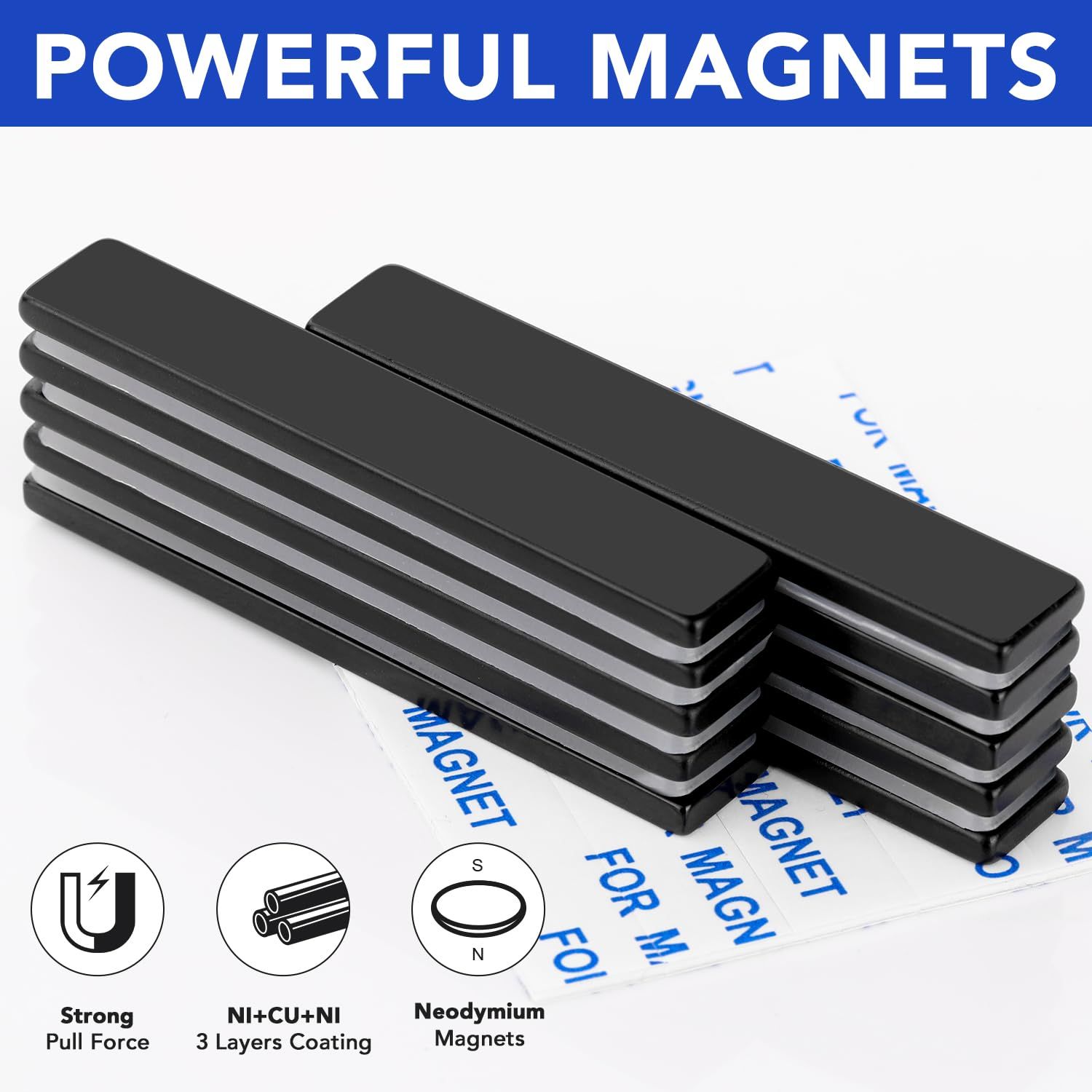 Communicates multiple key product benefits including magnetic strength, protective coating durability, and premium neodymium material to reassure shoppers of quality and performance.