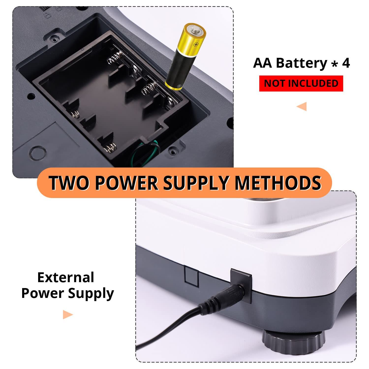 Communicates that the product offers flexible power supply options—battery-powered or external plug-in—to reassure shoppers of convenience and versatility.