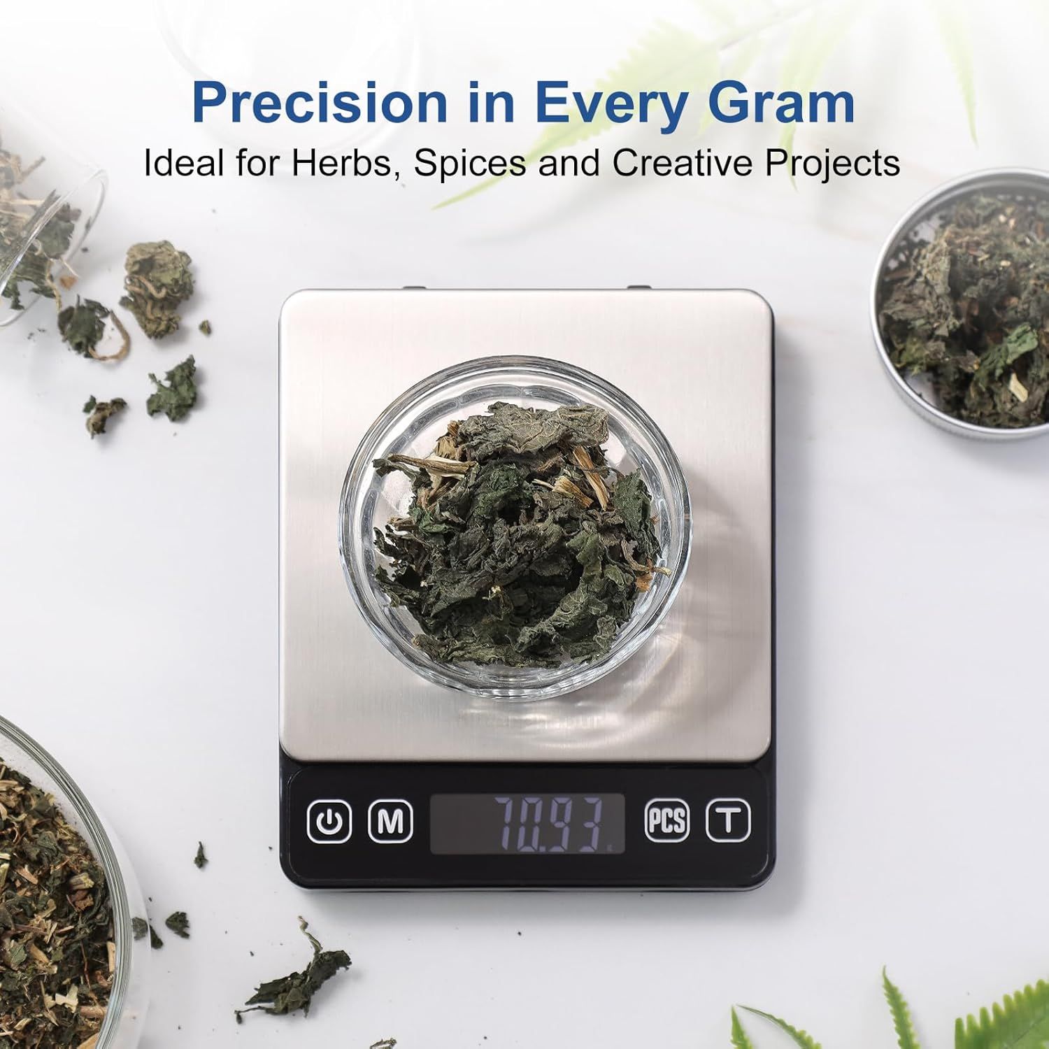 Communicates the product's precision and accuracy for measuring herbs and spices, reassuring shoppers that it delivers exact measurements for culinary and creative uses.