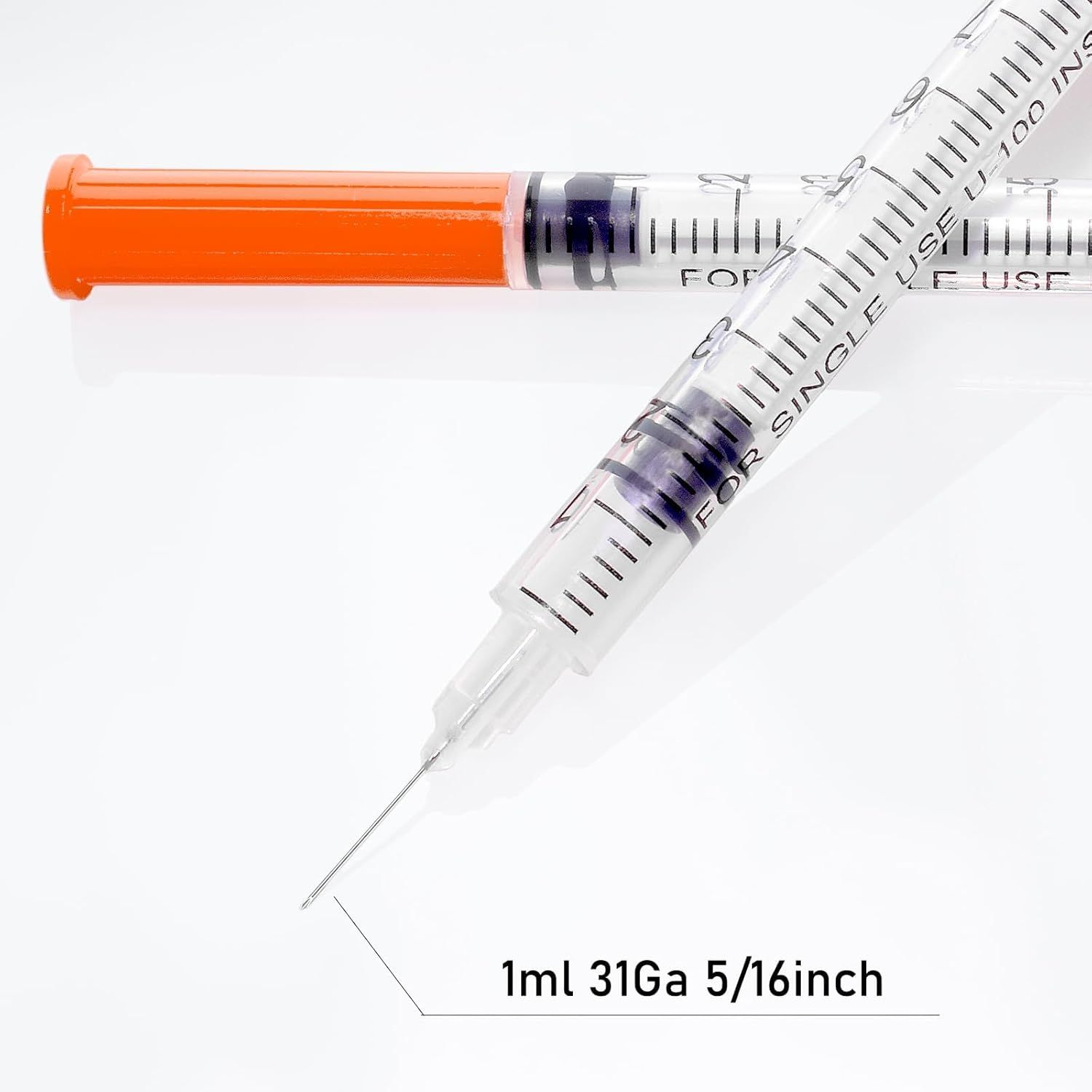Communicates the precise technical specifications of the syringe (1ml capacity, 31 gauge needle, 5/16 inch length) to help medical professionals or consumers select the correct product for their…