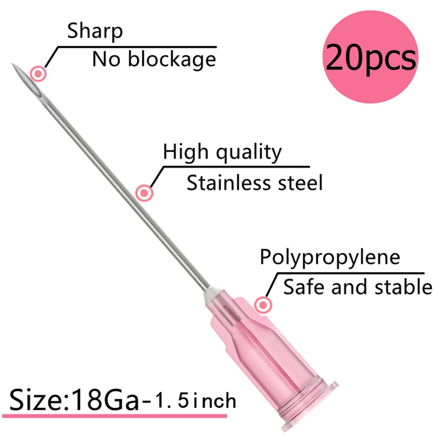 Breaks down the physical components of the needle to highlight material quality, sharpness, and safety features, reassuring shoppers about construction and performance. Communicates the exact gauge…