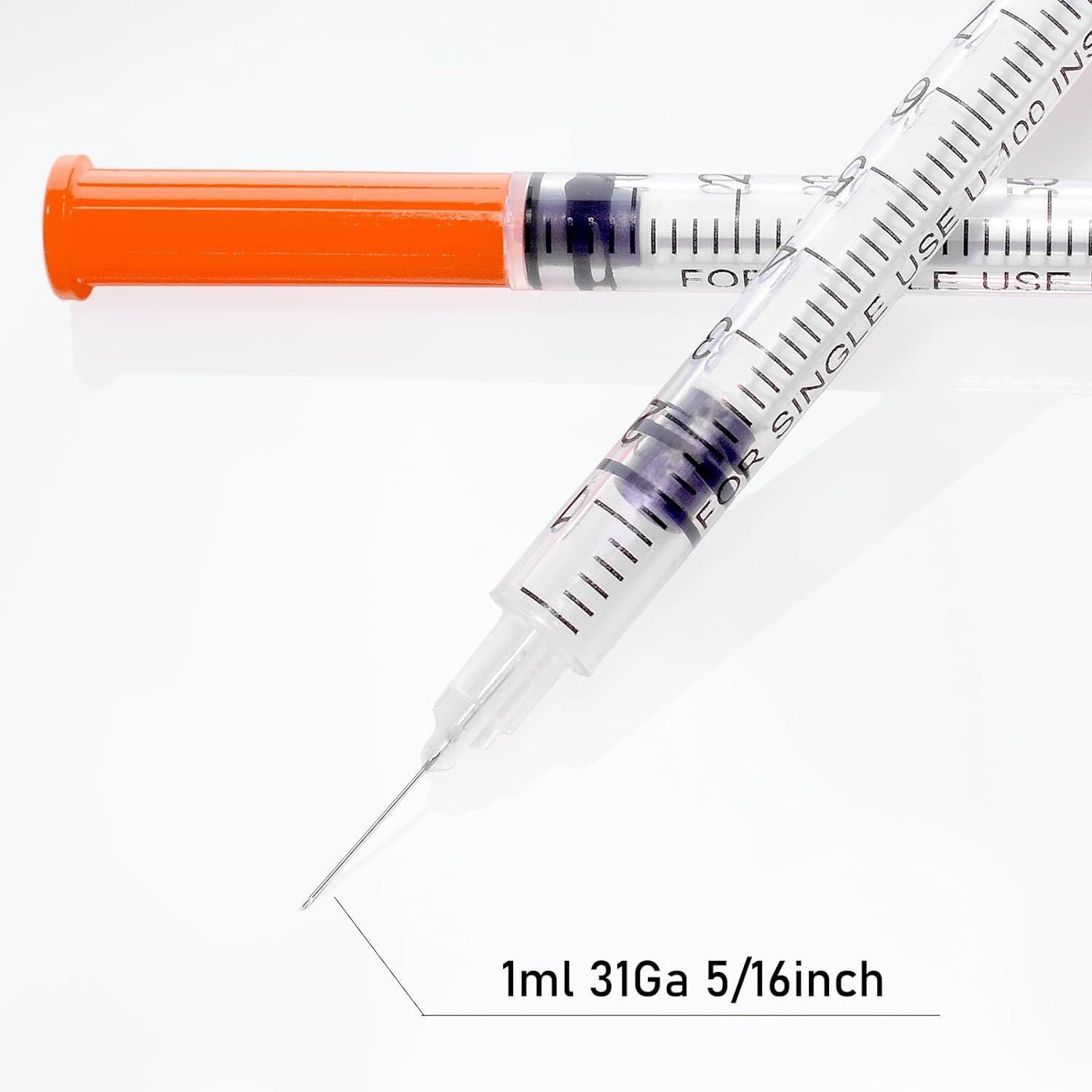 Communicates the precise technical specifications of the syringe (1ml capacity, 31 gauge needle, 5/16 inch length) to help medical professionals or consumers select the correct product for their…
