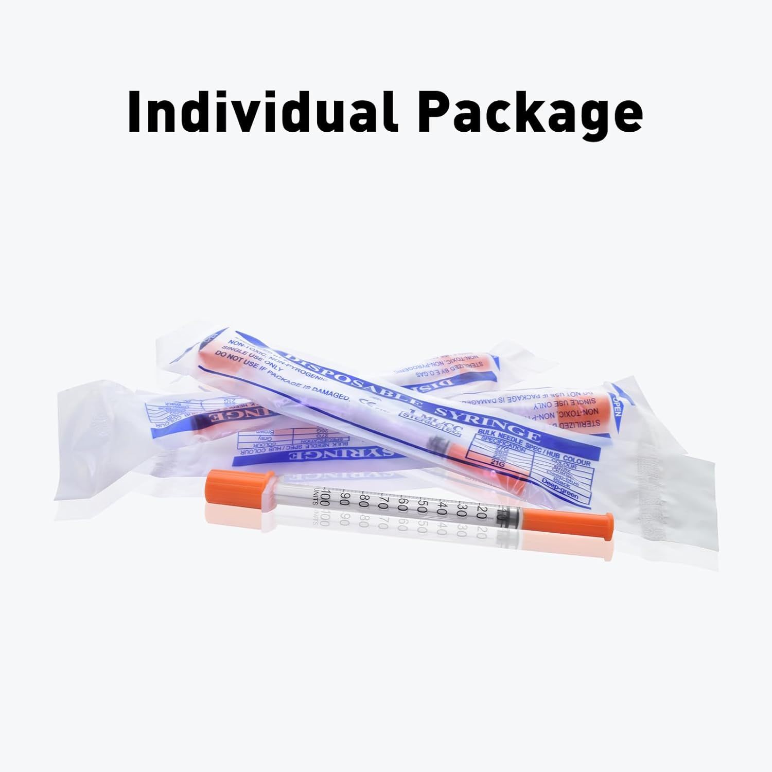 Communicates that the product comes in individually wrapped, hygienic single-use packages, emphasizing convenience and sterility for medical use.