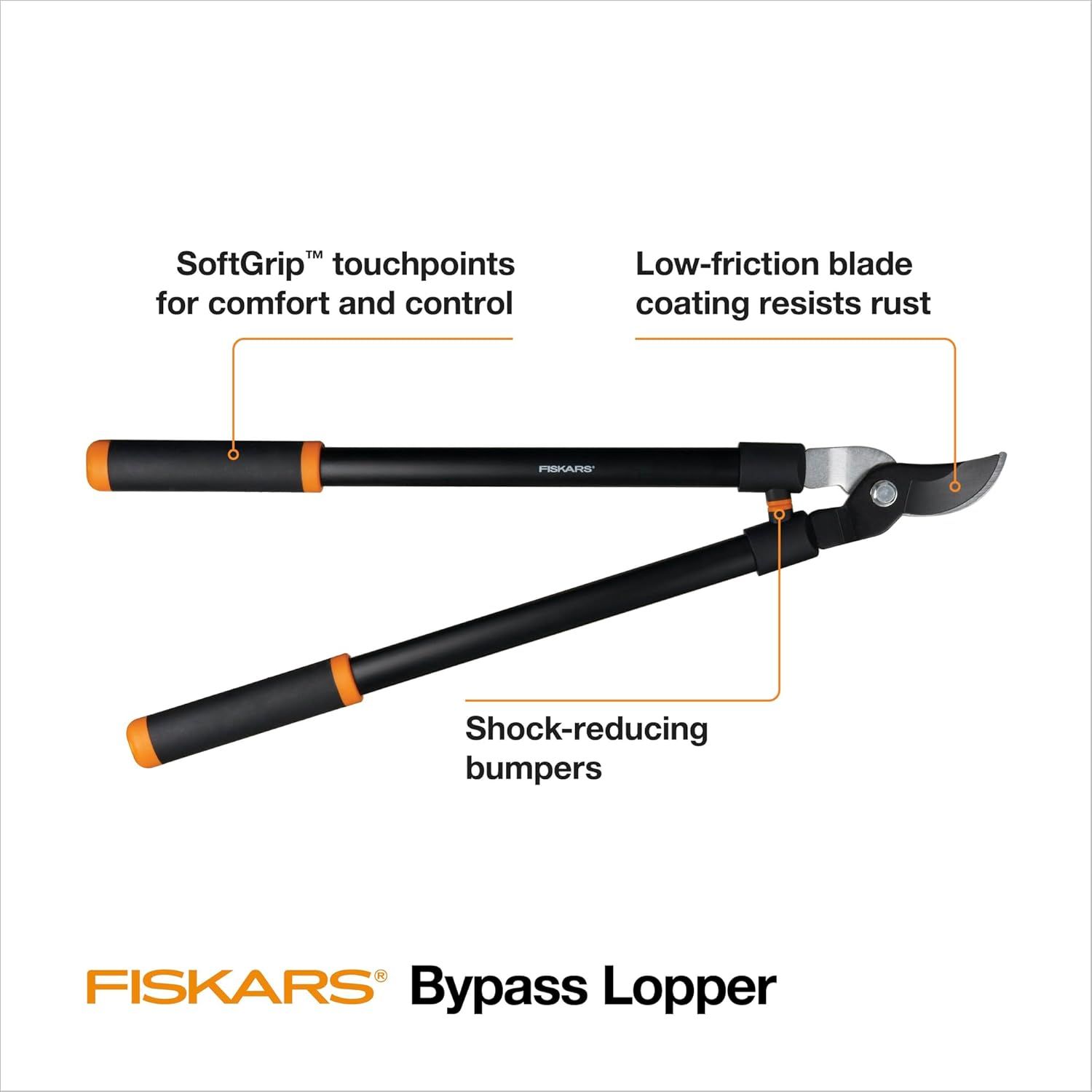 Breaks down the physical components and design features of the bypass lopper to help shoppers understand the product's construction and key parts.