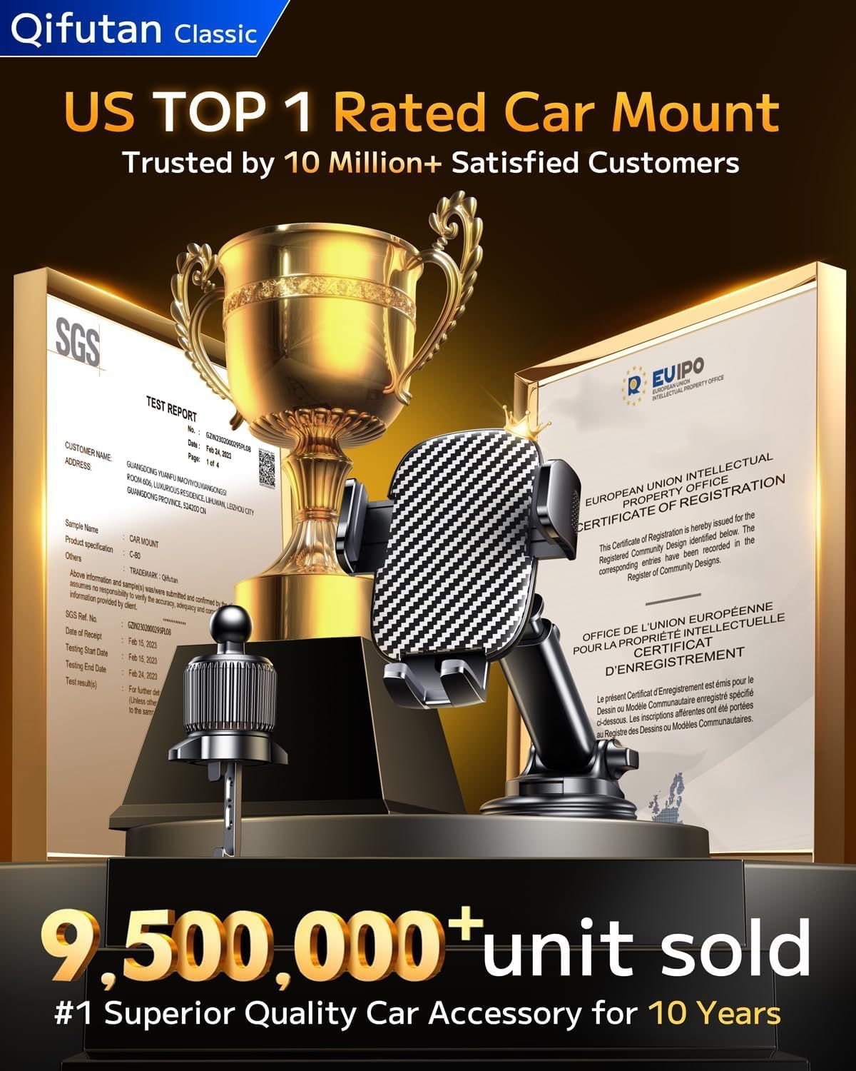 Communicates the product's market leadership and massive sales success through bold quantifiable claims to build trust and credibility with shoppers. Displays official certifications and test…