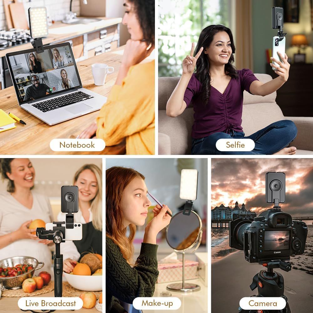 Demonstrates the versatility of the product by showing five different real-world applications and scenarios where it can be used, from video conferencing to professional photography.