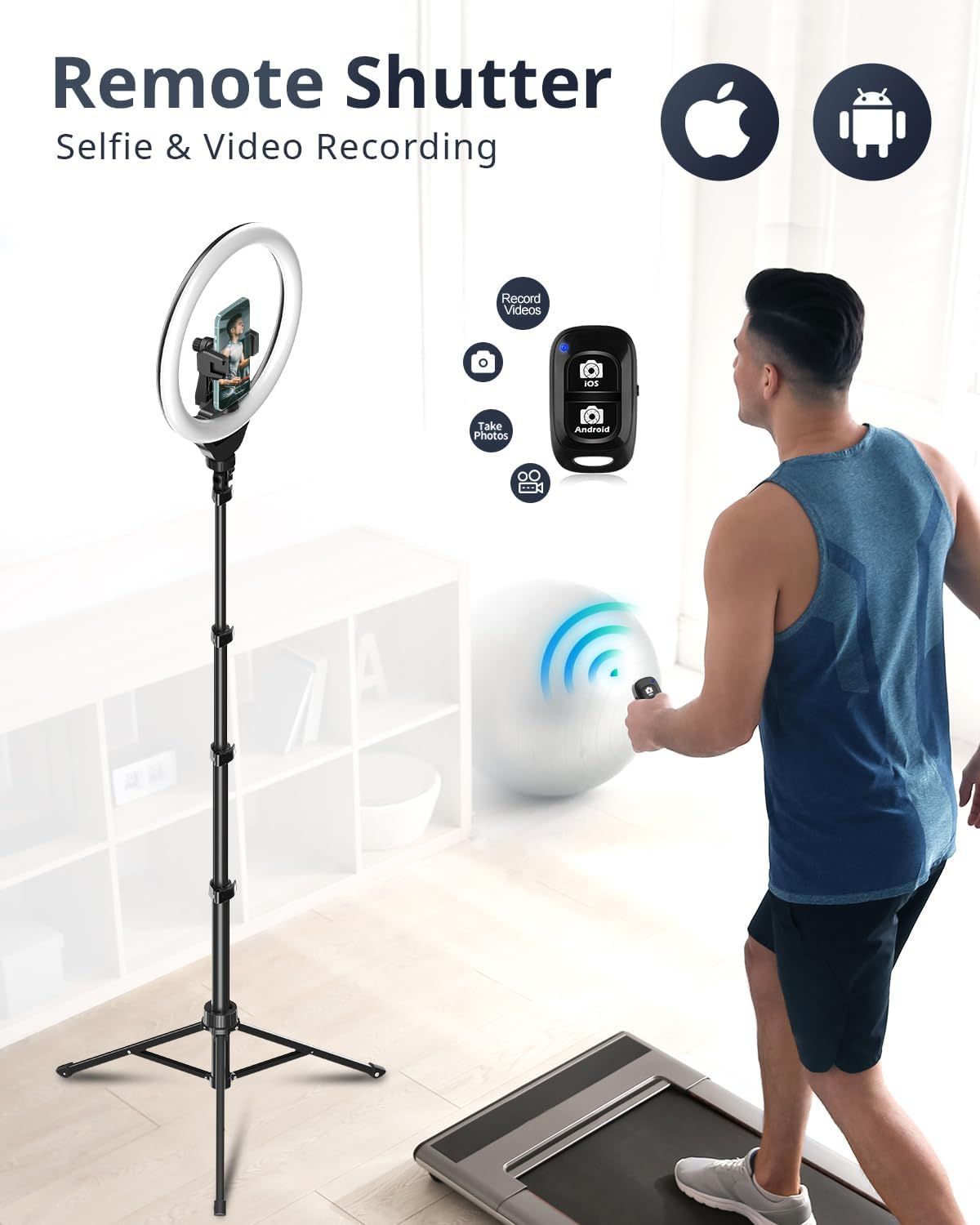 Demonstrates how to use the remote shutter feature for hands-free selfie and video recording, showing the wireless connection between the remote and the phone setup. Highlights the convenience of…
