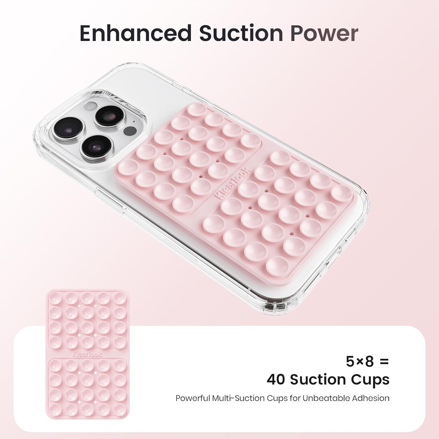 Communicates the quantifiable feature of 40 suction cups to emphasize the product's superior adhesion capability and unbeatable grip strength. Highlights the primary benefit of powerful…