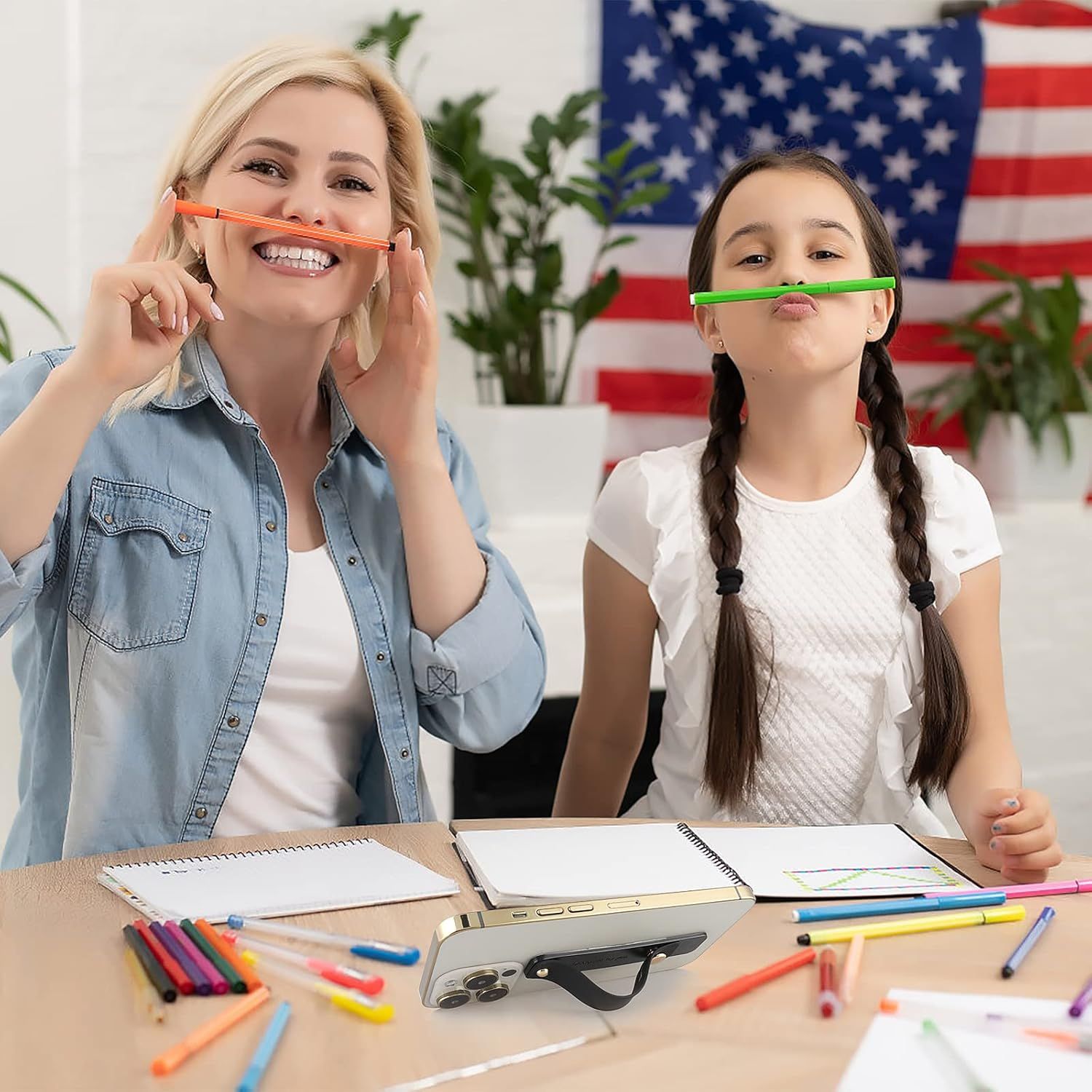Demonstrates the product being used in a real homeschool environment by a parent and child, building authenticity and relatability to show the product fits naturally into everyday learning…